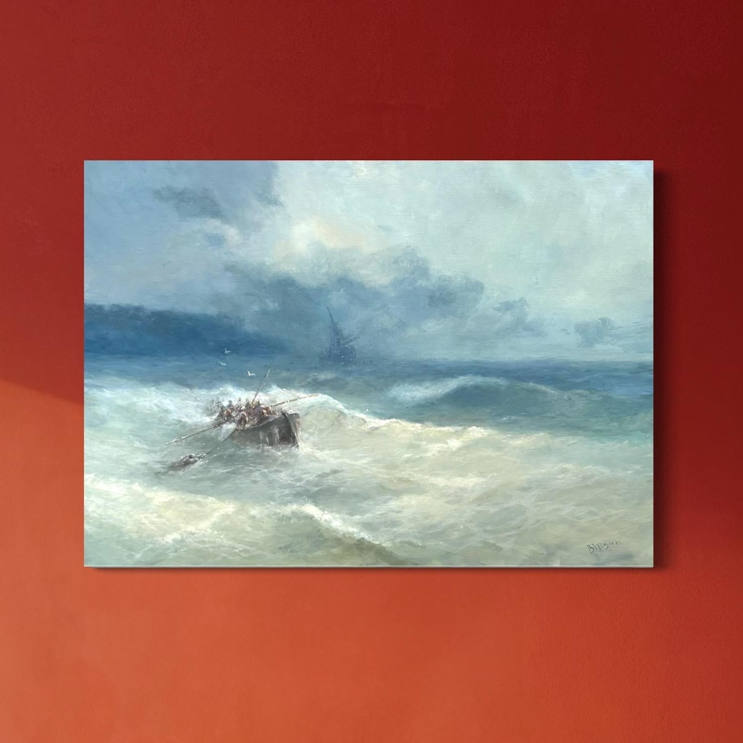 Drift into Sea, Seascape Original Oil Painting on Linen, Coastal, Ready to Hang For Sale 2