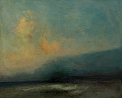 Baia al tramonto, Paesaggio marino, Dipinto a olio originale, Pezzo unico