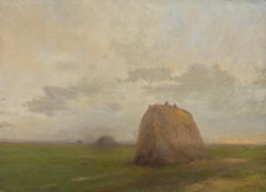 Evening Over Harvest Original Oil Painting on Linen,  Ready to Hang