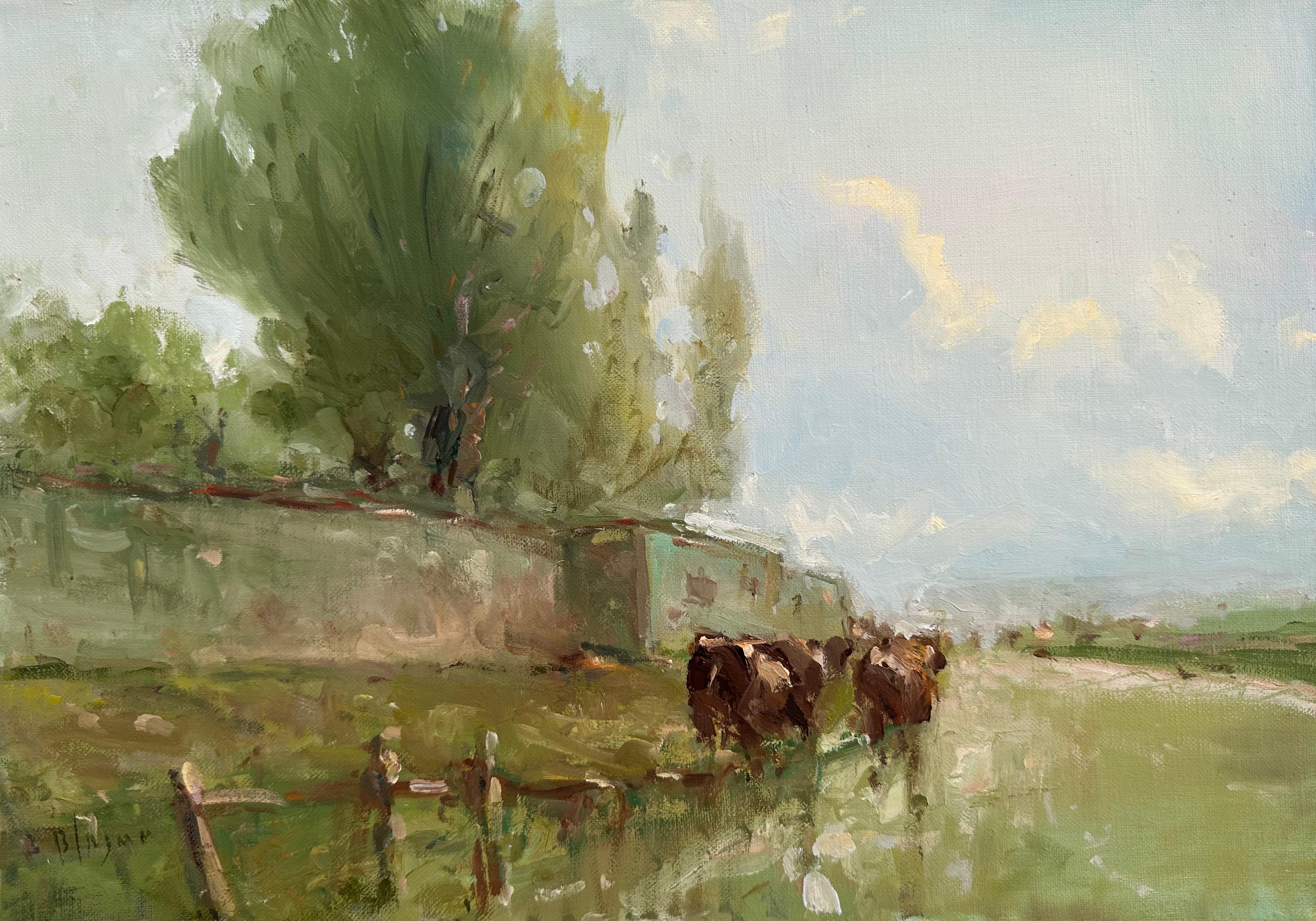 Karen Darbinyan Landscape Painting - Farm, landscape Original oil Painting, One of a Kind