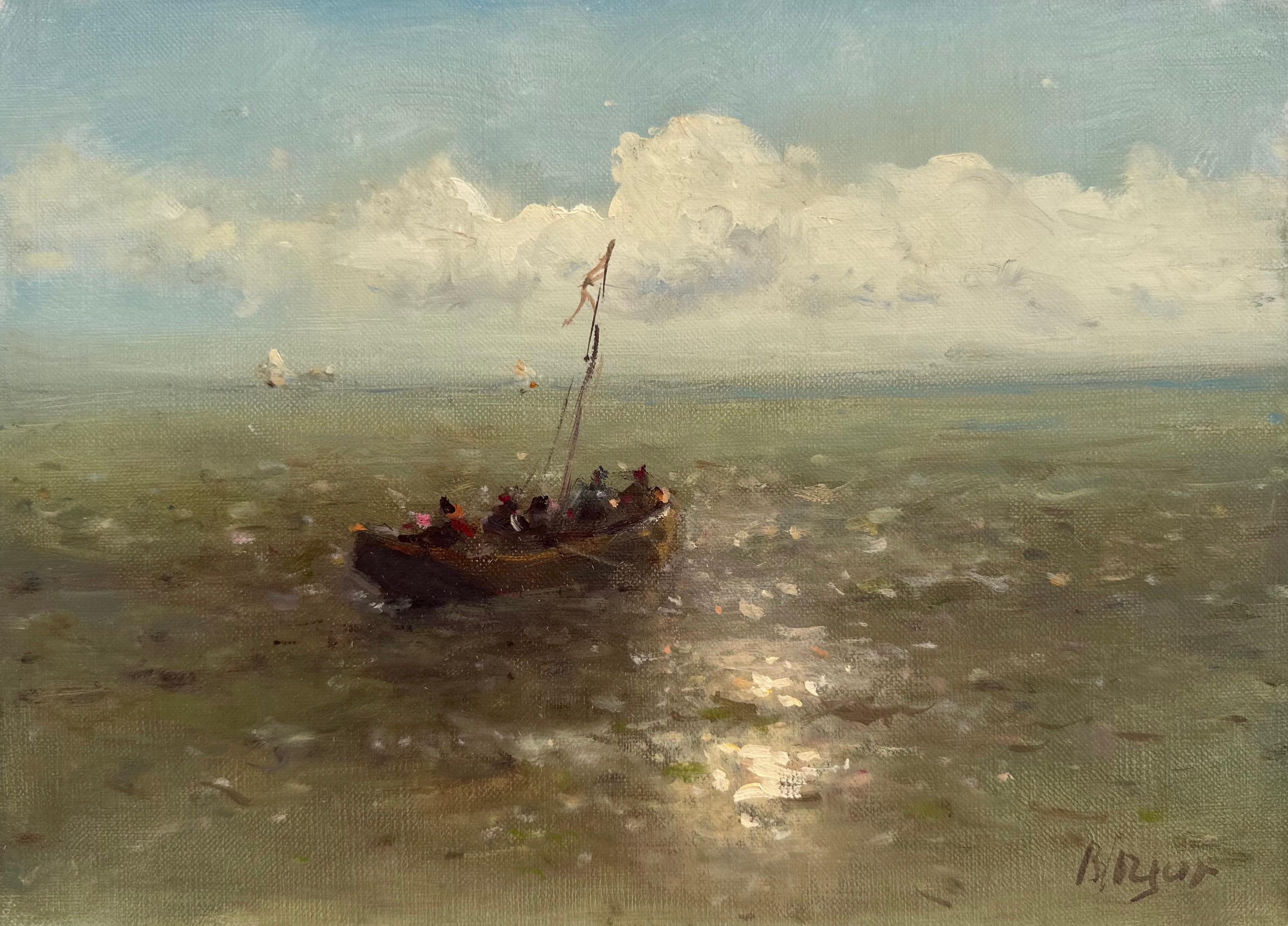 Karen Darbinyan Landscape Painting - Fishing Boat, Original oil Painting, One of a Kind