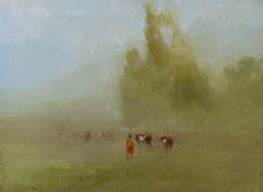 Paysage, peinture à l'huile originale, jour Foggy, unique en son genre