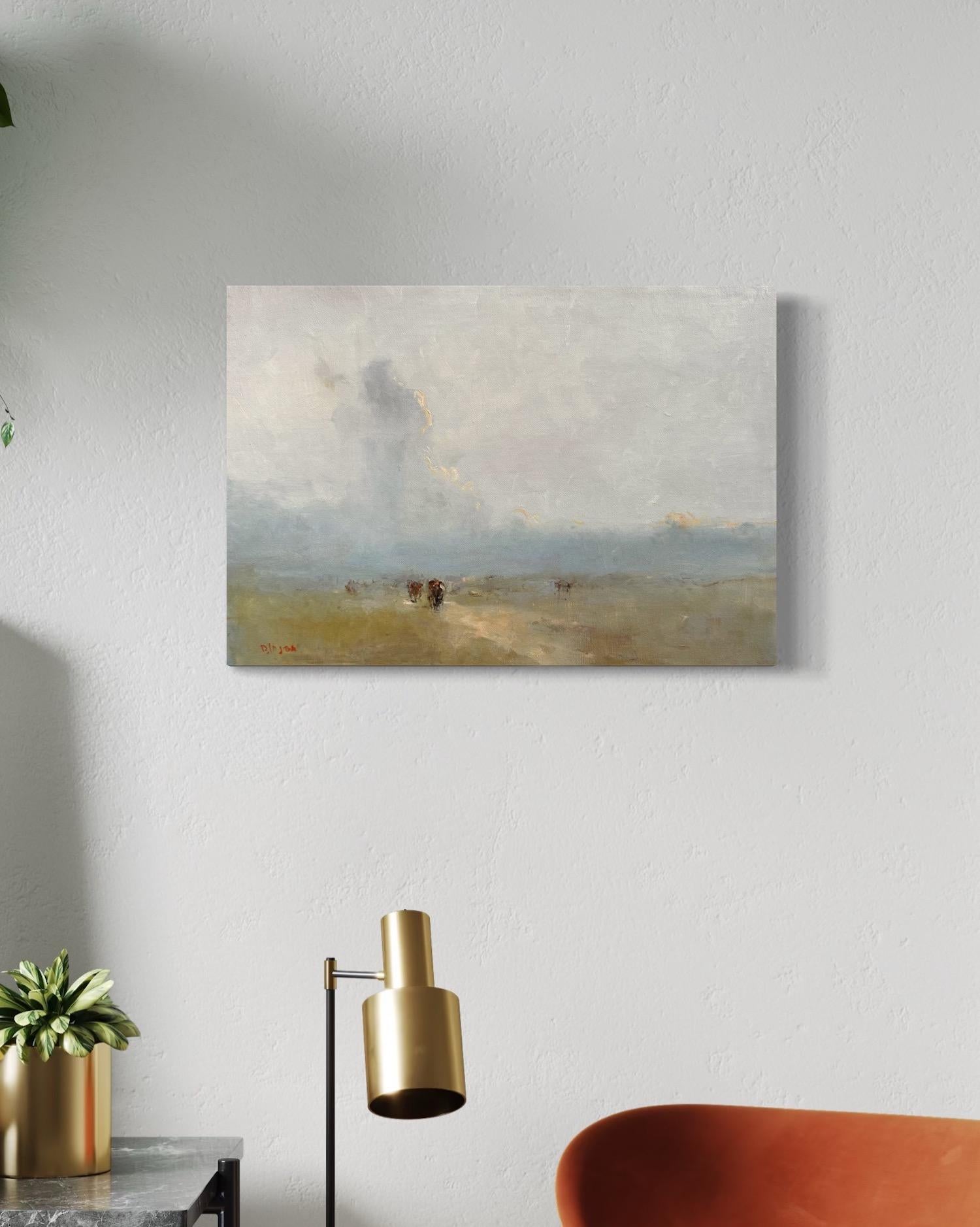 Harvest Landscape Original Oil Painting on Linen,  Ready to Hang For Sale 2