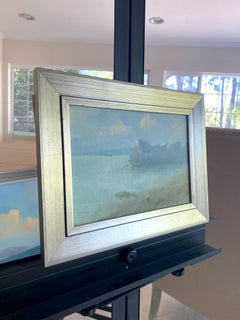 Île, paysage marin Peinture à l'huile originale sur lin, encadrée