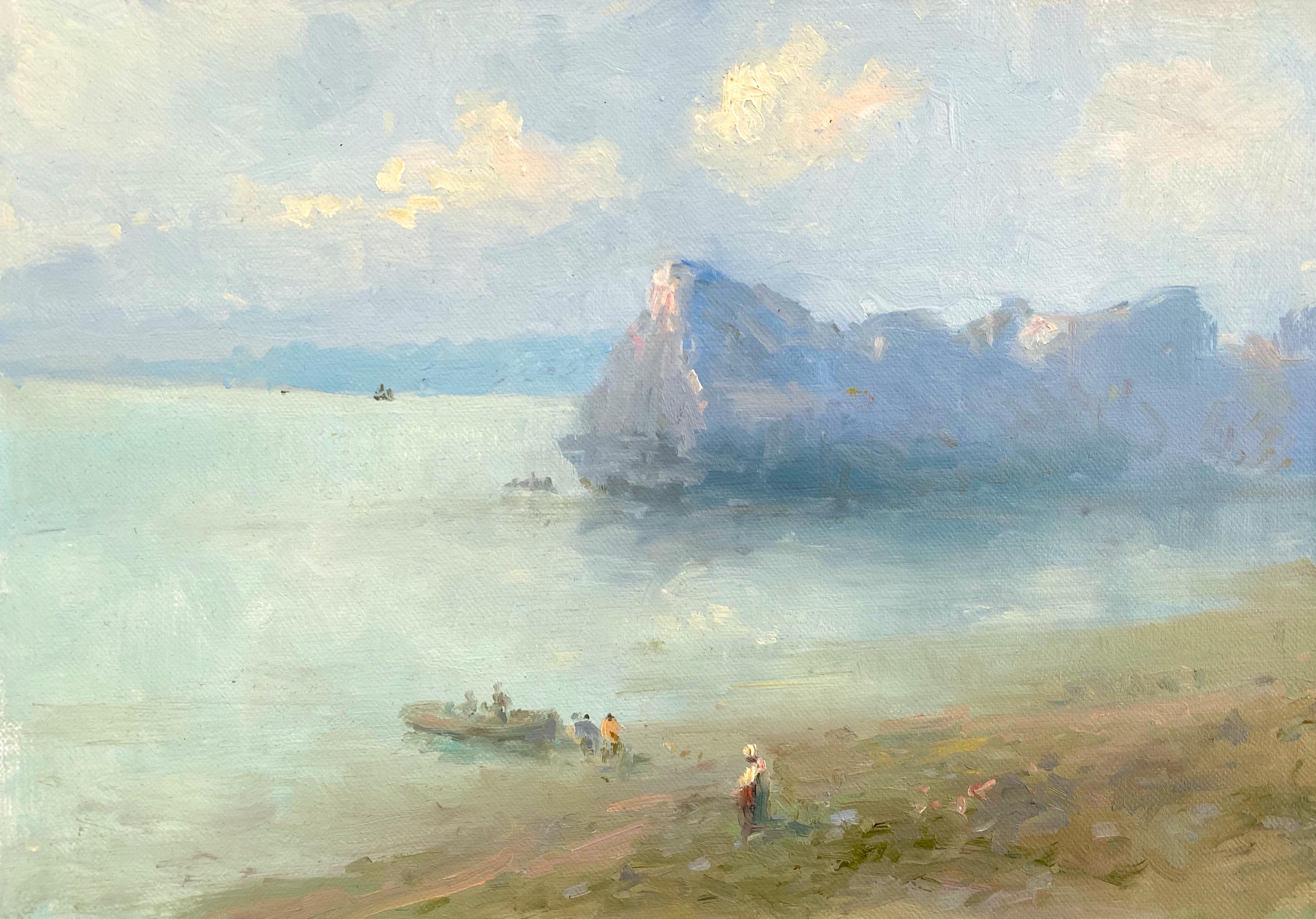 Island, Seascape Original oil Painting on Linen, Framed