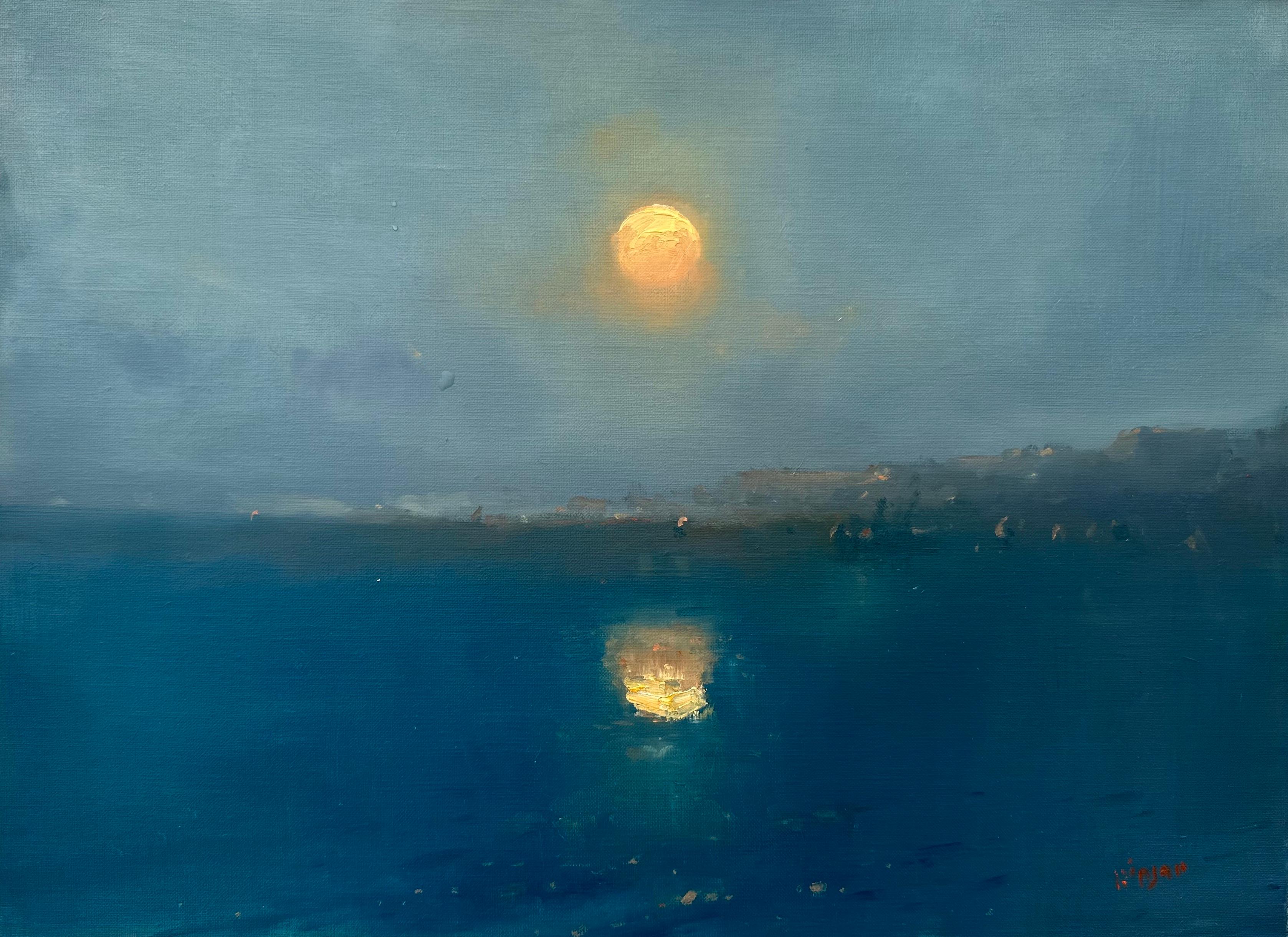 Karen Darbinyan Landscape Painting - Moonlight, Seascape, Original oil Painting, Handmade, Canvas Art, One of a Kind