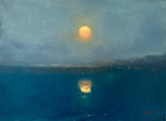 Clair de lune, paysage marin, peinture à l'huile originale, faite à la main, art sur toile, unique en son genre