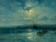 Moonlight Seascape Original Oil Painting on Linen,  Ready to Hang