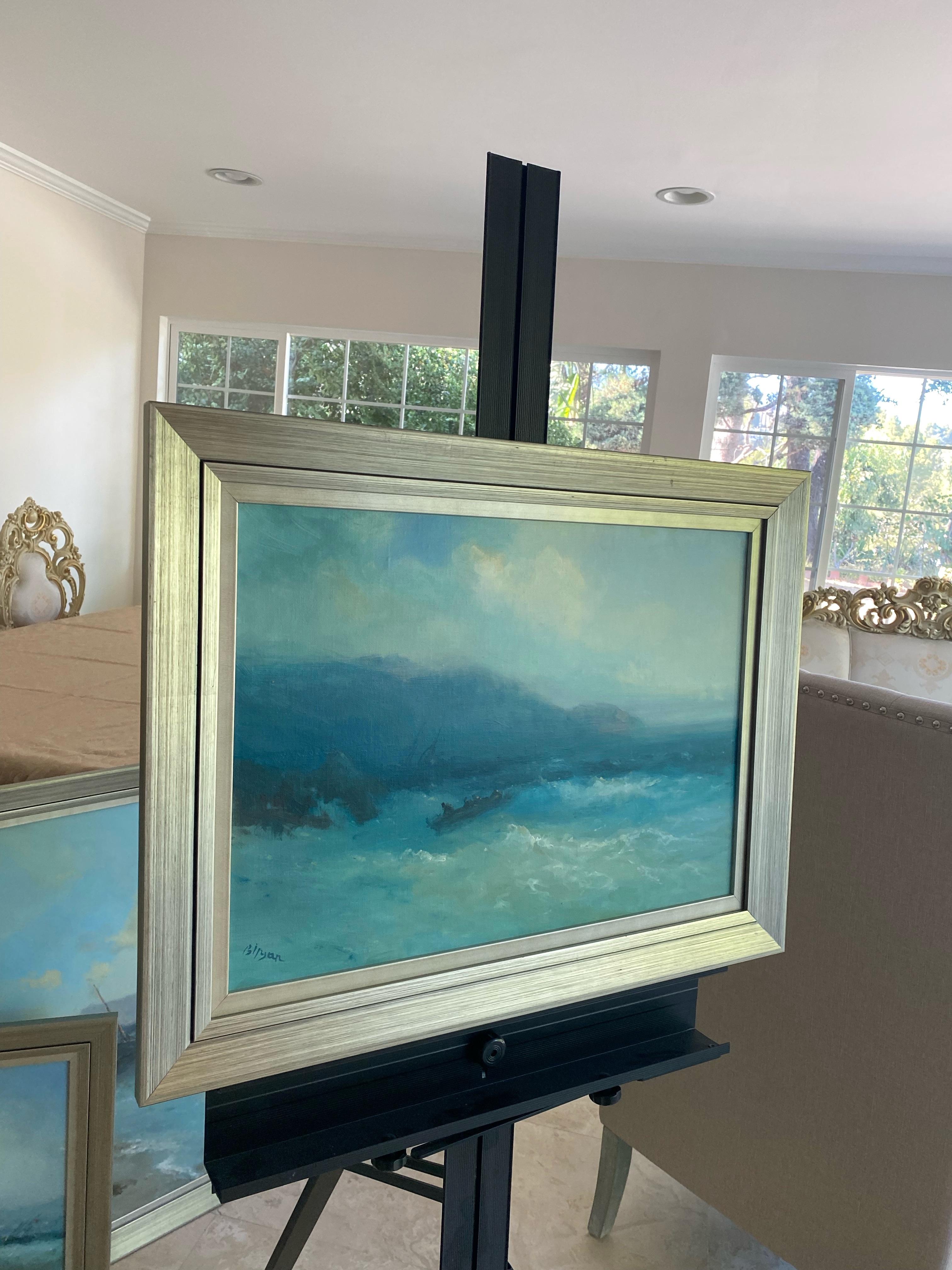 Cerca de los acantilados, paisaje marino, impresionismo Pintura al óleo original, enmarcada - Painting Académico de Karen Darbinyan