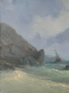 Near to Cliffs, Seascape Original Oil Painting on Linen, Coastal, Ready to Hang