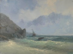 Cerca de los acantilados, paisaje marino Pintura al óleo original sobre lino, costera, lista para colgar