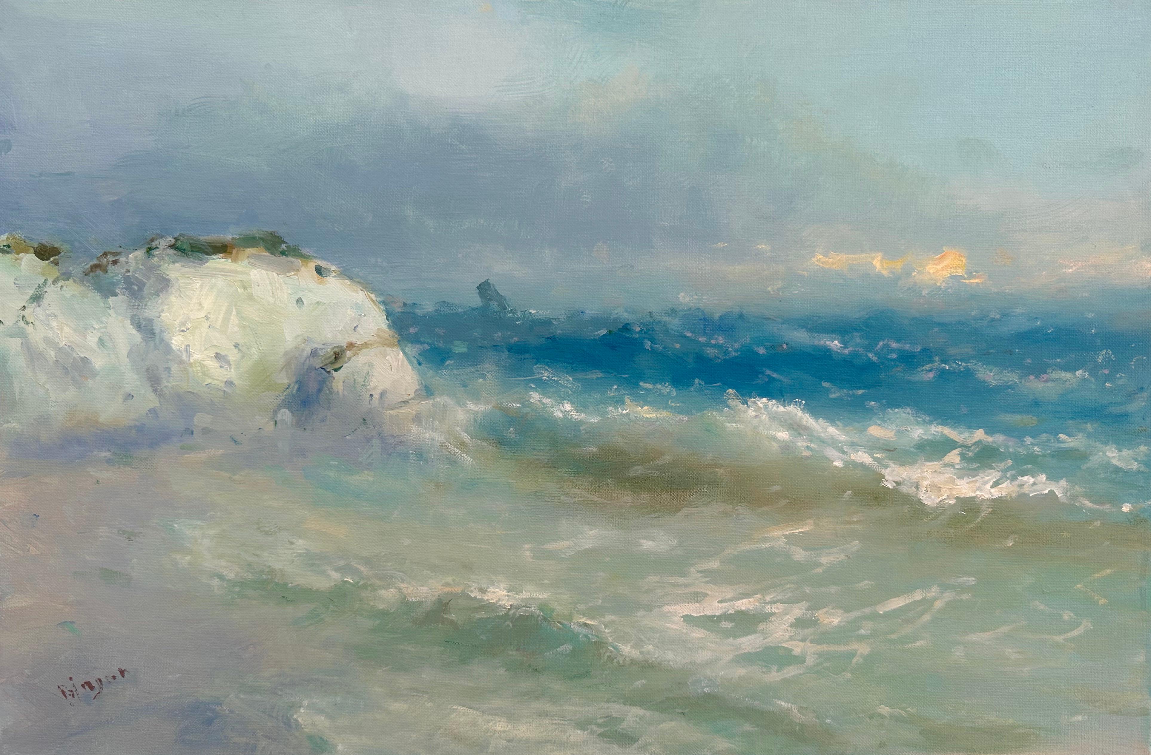 Karen Darbinyan Landscape Painting - Ocean Cliff, Seascape, Original oil Painting, One of a Kind