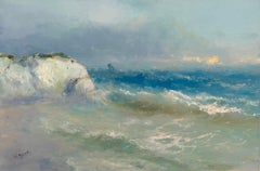 Falaise océanique, paysage marin, peinture à l'huile originale, unique en son genre