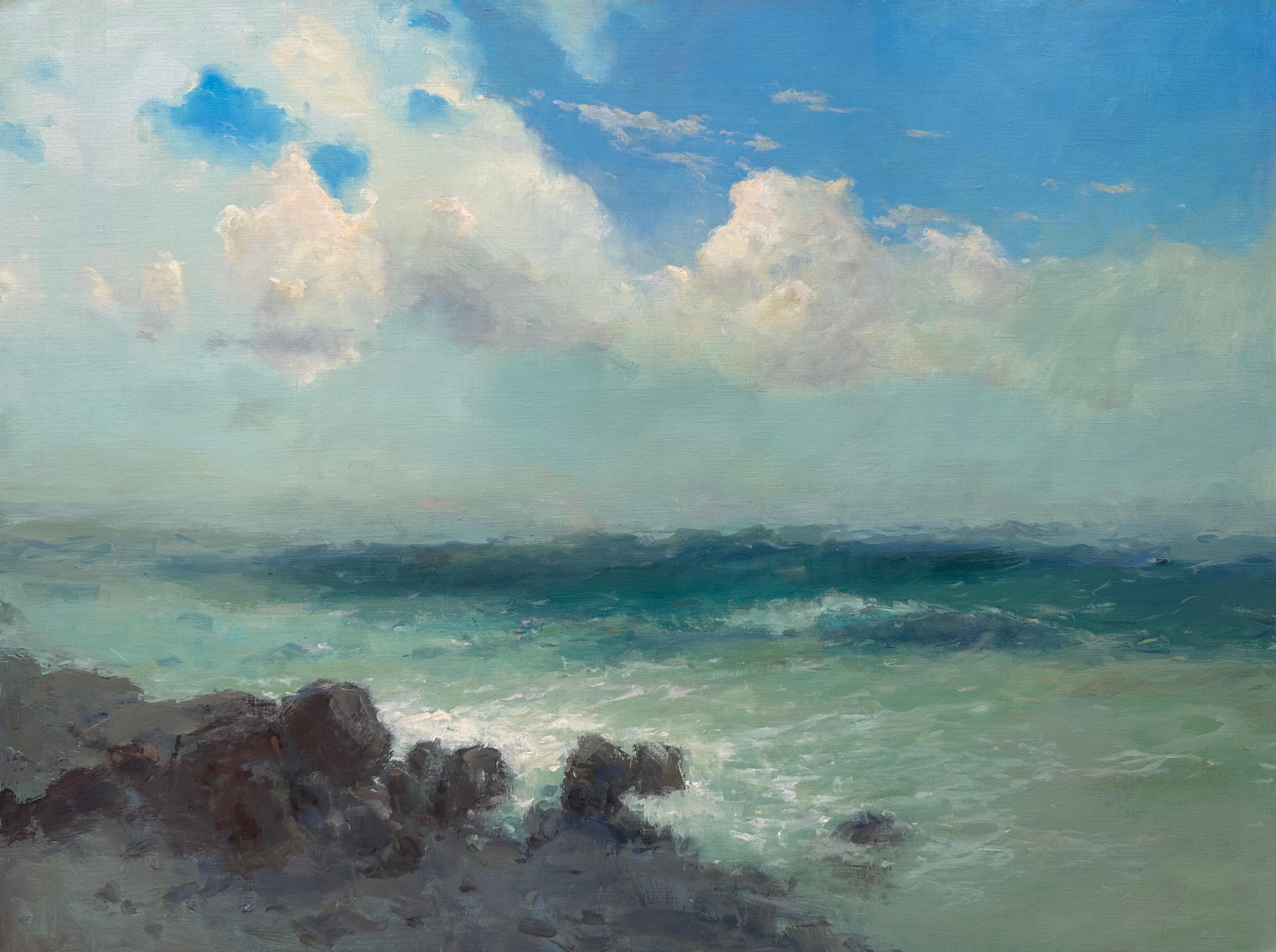 Karen Darbinyan Landscape Painting - Ocean Cliffs, Seascape, Original oil Painting, One of a Kind