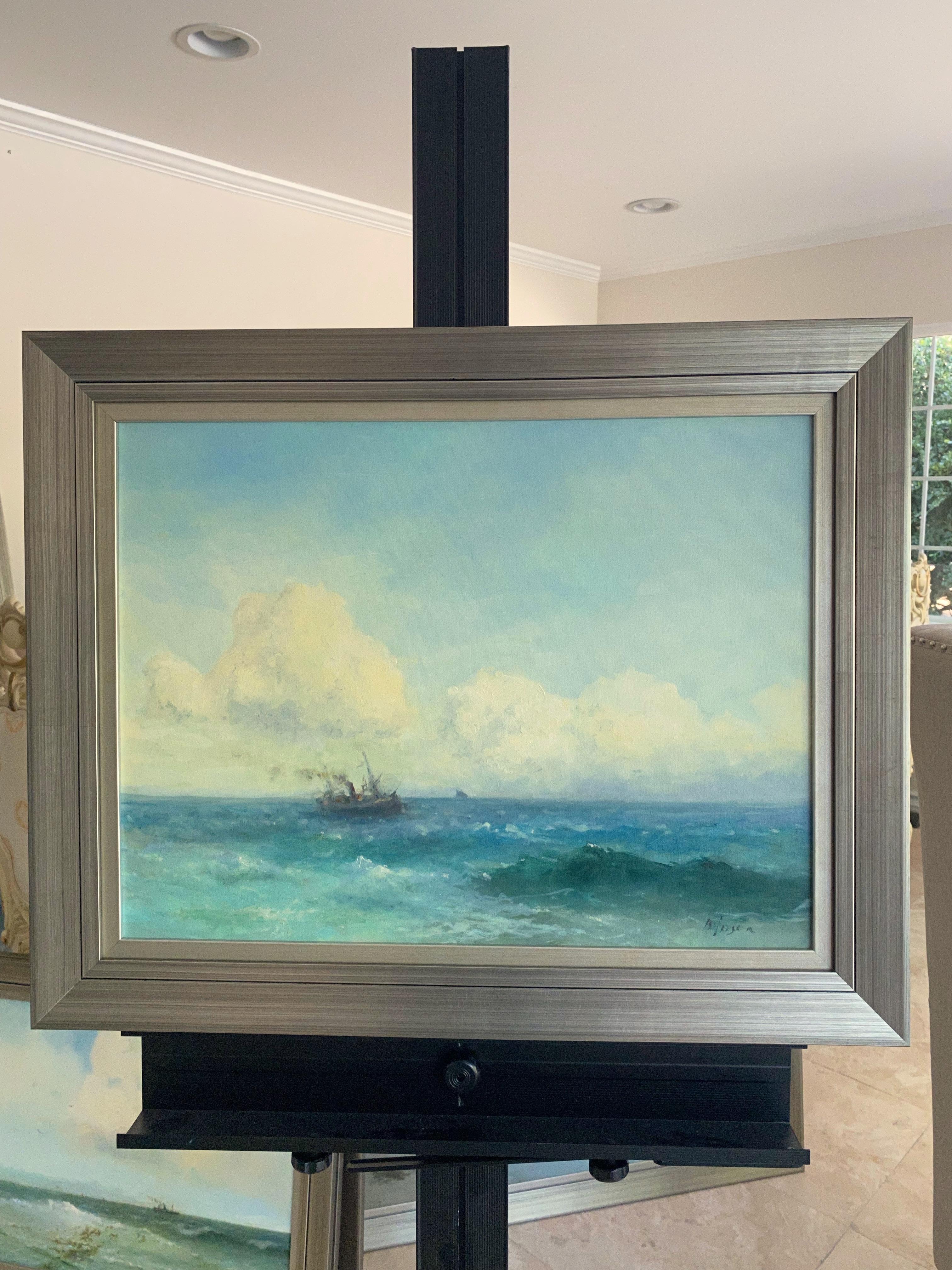 Océan, peinture à l'huile originale, encadrée - Painting de Karen Darbinyan