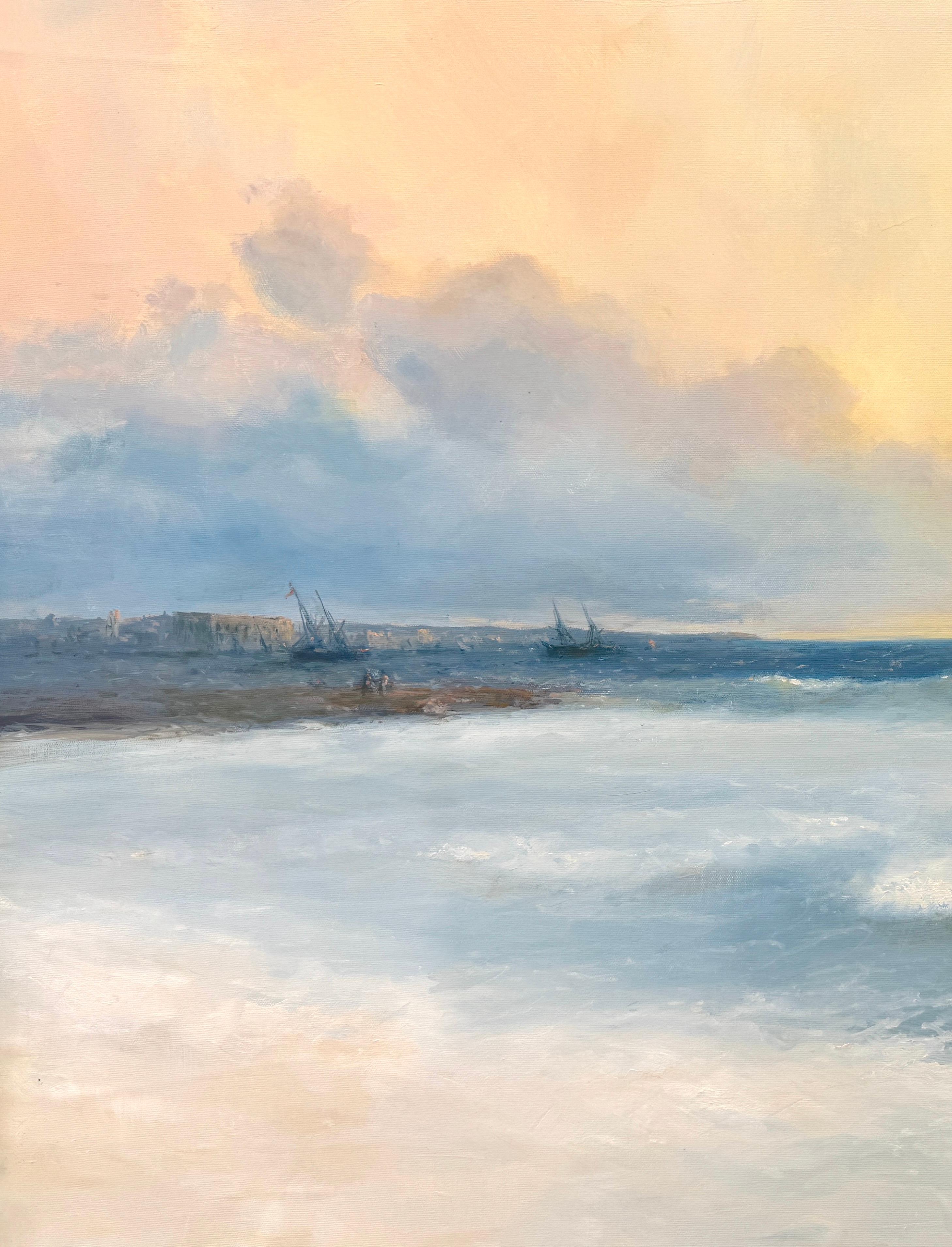 Ocean Side, Pittura a olio originale dell'impressionismo, pezzo unico - Painting di Karen Darbinyan
