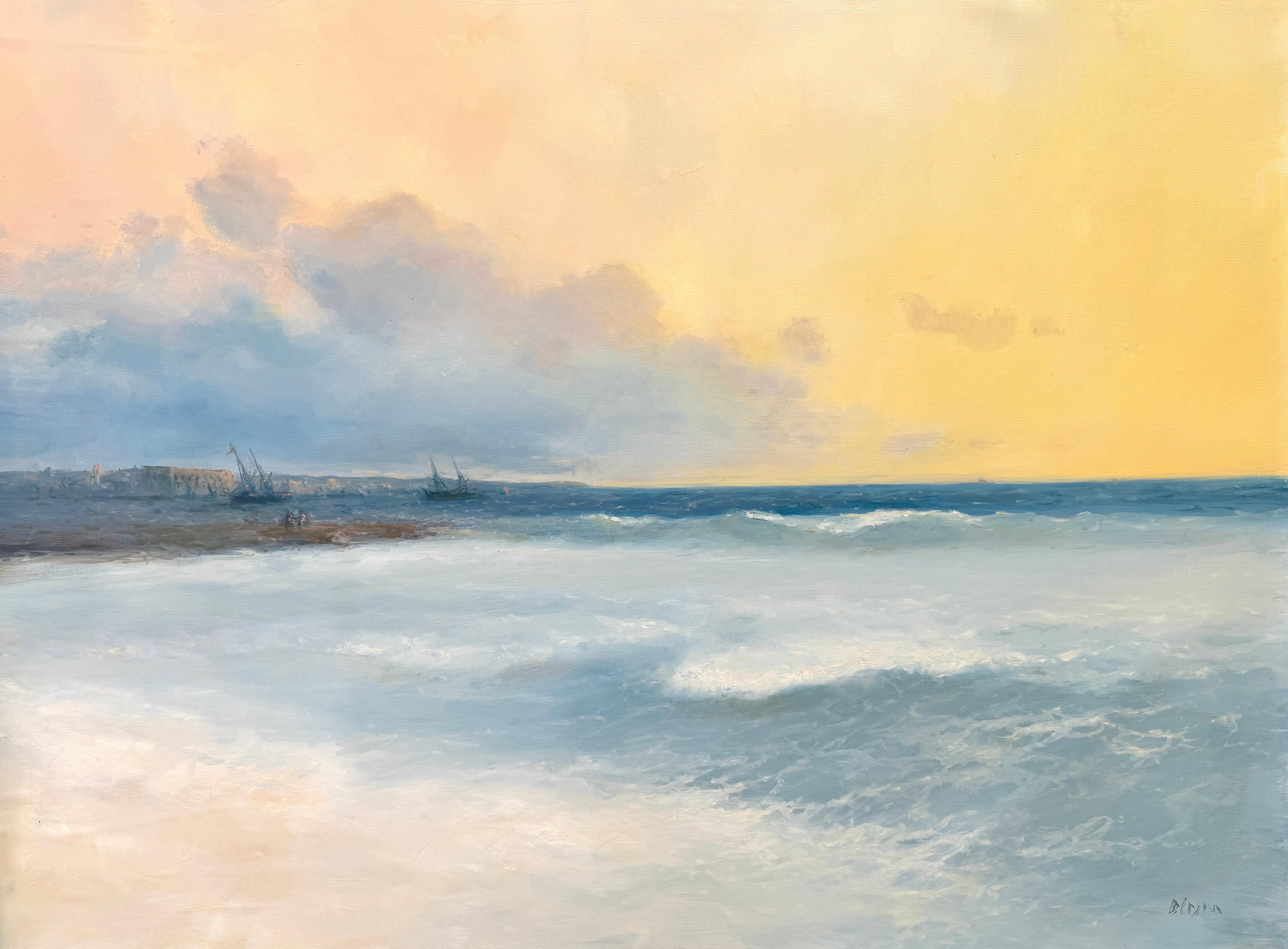 Karen Darbinyan Landscape Painting - Ocean Side, Impressionism Original oil Painting, One of a Kind
