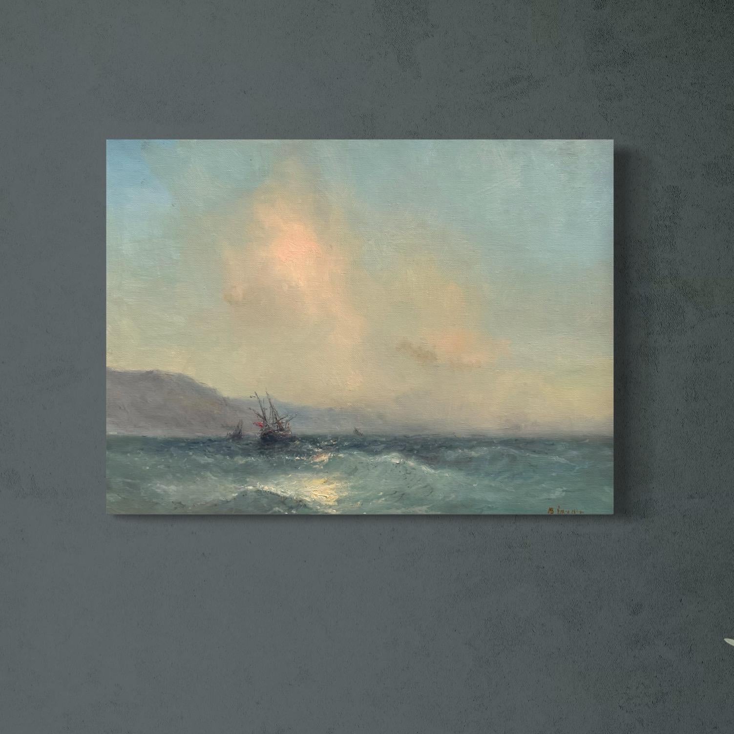 Ocean View Seascape Original Oil Painting on Linen,  Ready to Hang For Sale 1