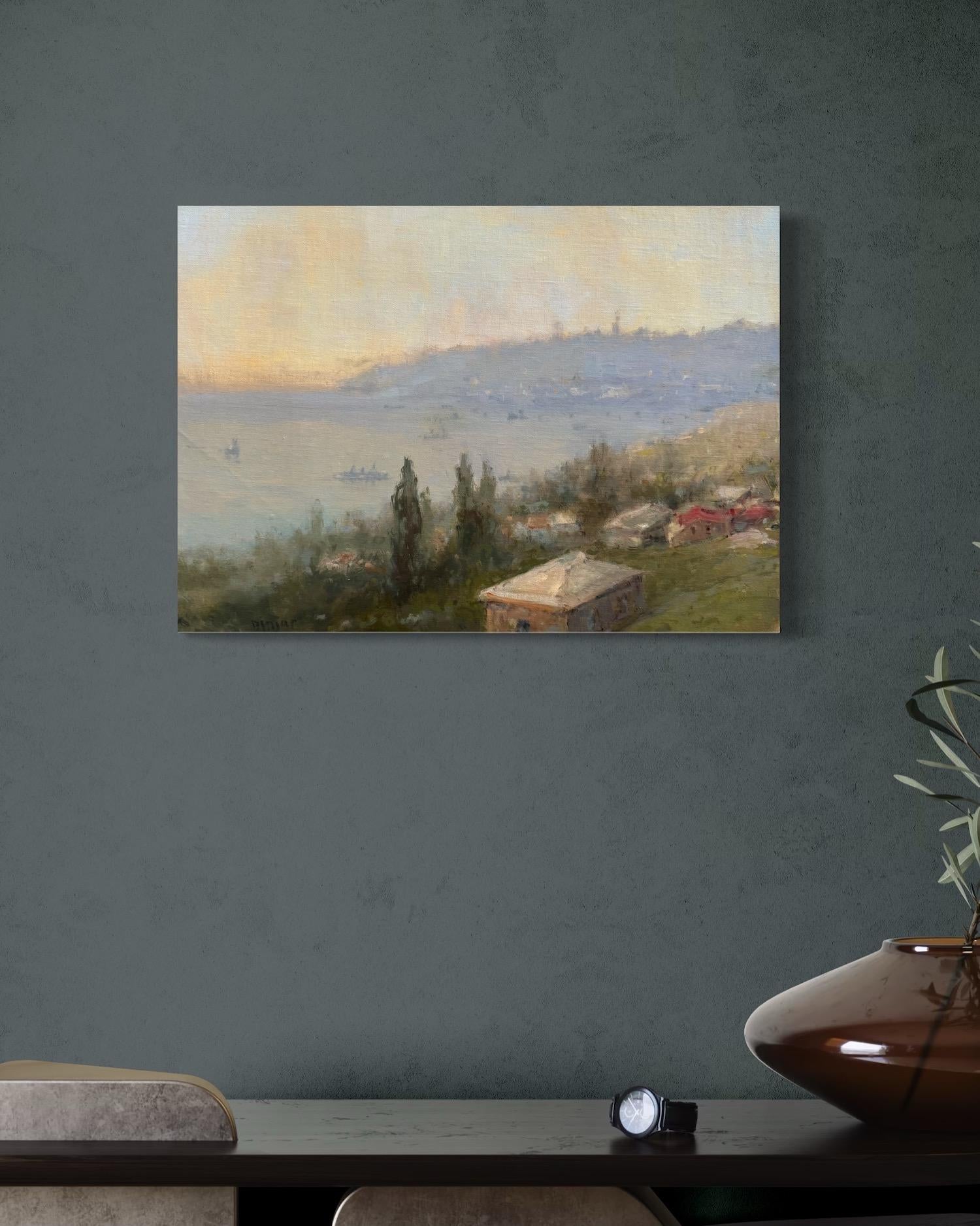 Port of Silence Seascape Original Oil Painting on Linen,  Ready to Hang For Sale 2