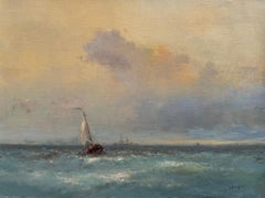 Sail Boat Seascape Original Oil Painting on Linen,  Ready to Hang
