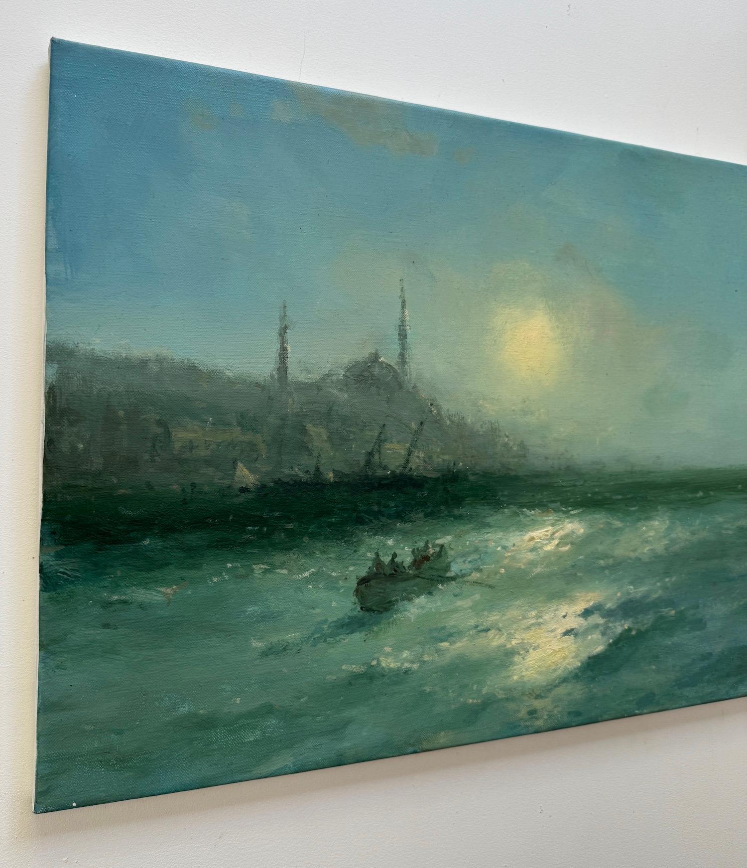 Paysage marin de Sainte-Sophie Peinture à l'huile originale sur lin,  Prêt à être accroché - Gris Landscape Painting par Karen Darbinyan