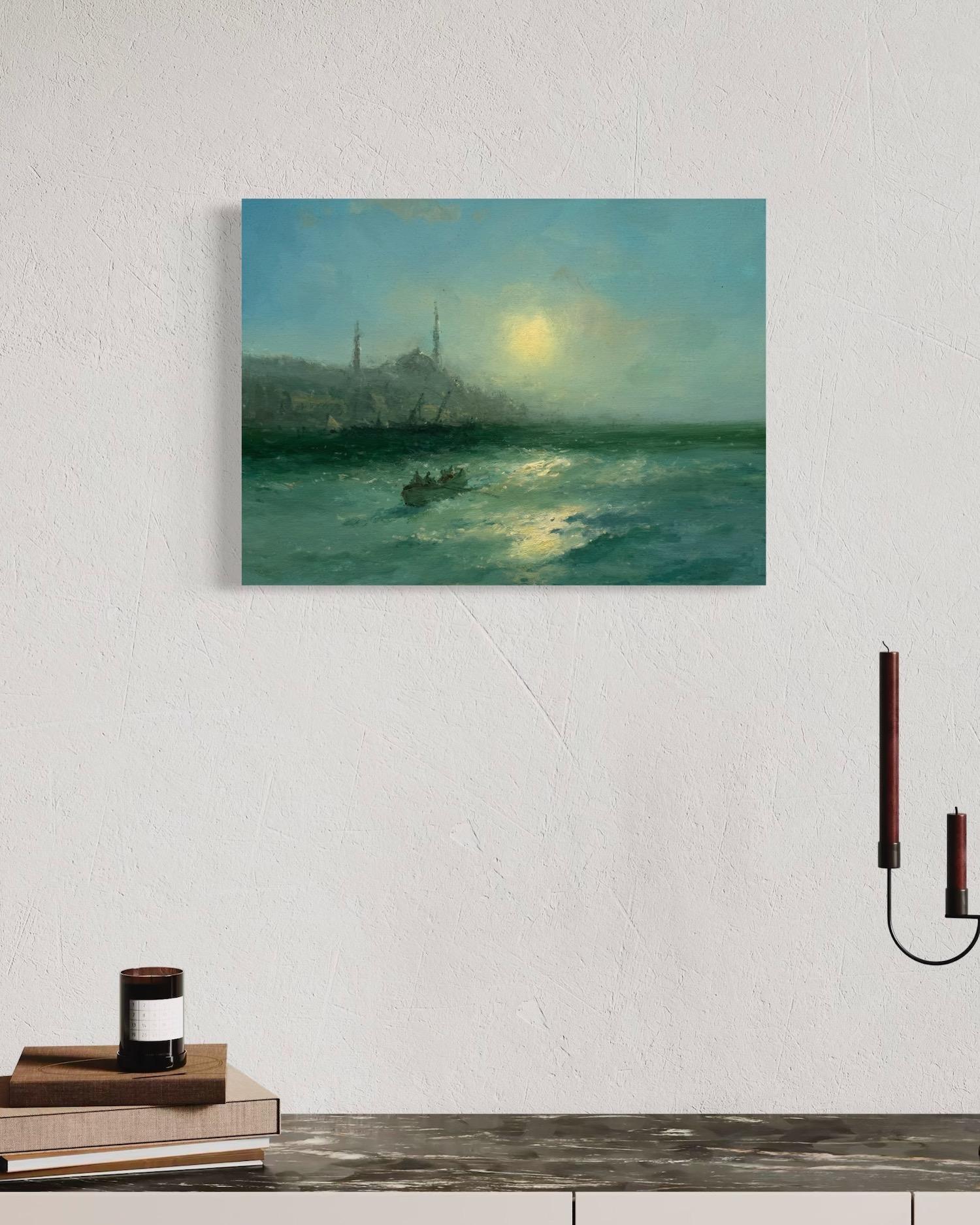 Paysage marin de Sainte-Sophie Peinture à l'huile originale sur lin,  Prêt à être accroché en vente 1