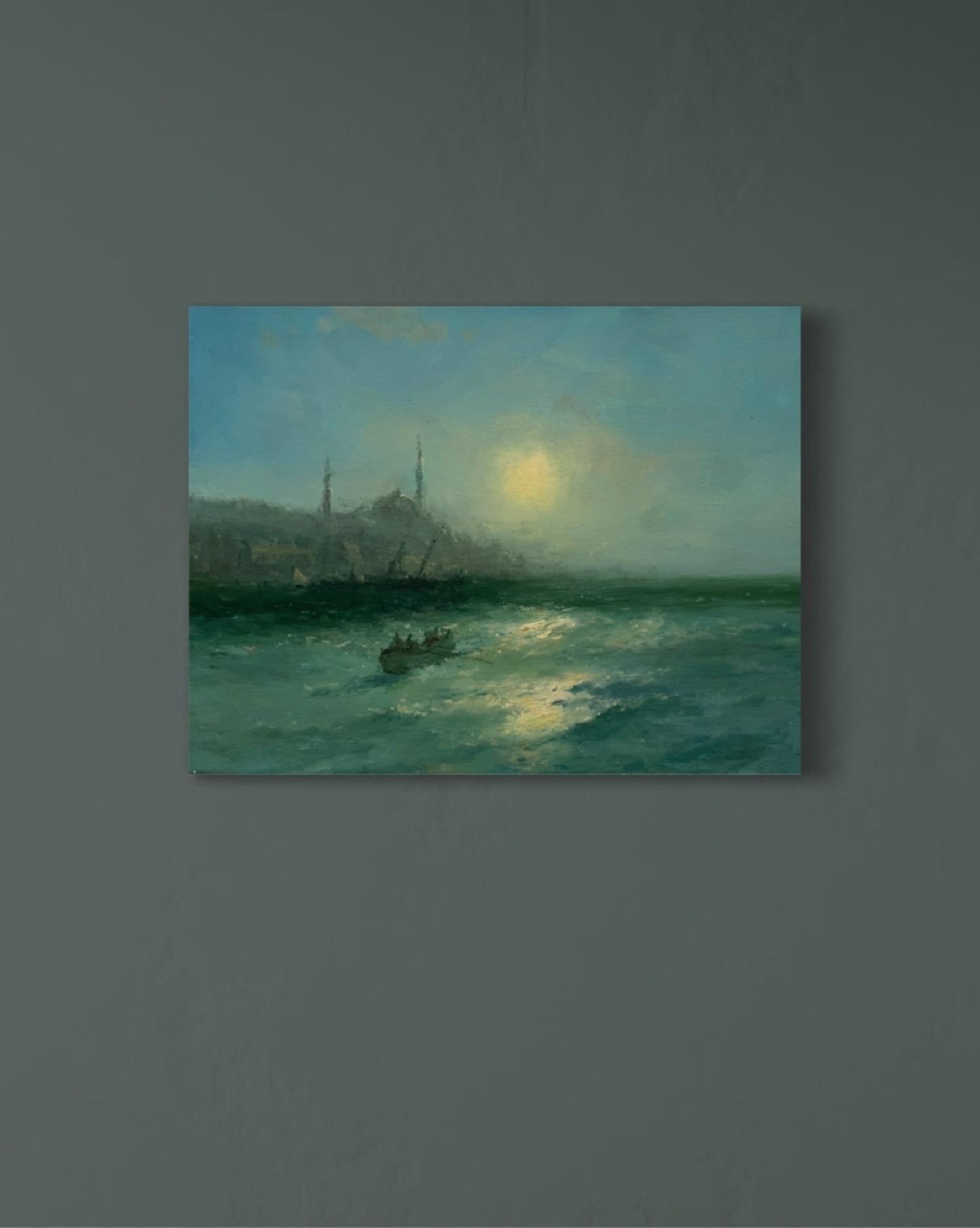 Paysage marin de Sainte-Sophie Peinture à l'huile originale sur lin,  Prêt à être accroché en vente 2