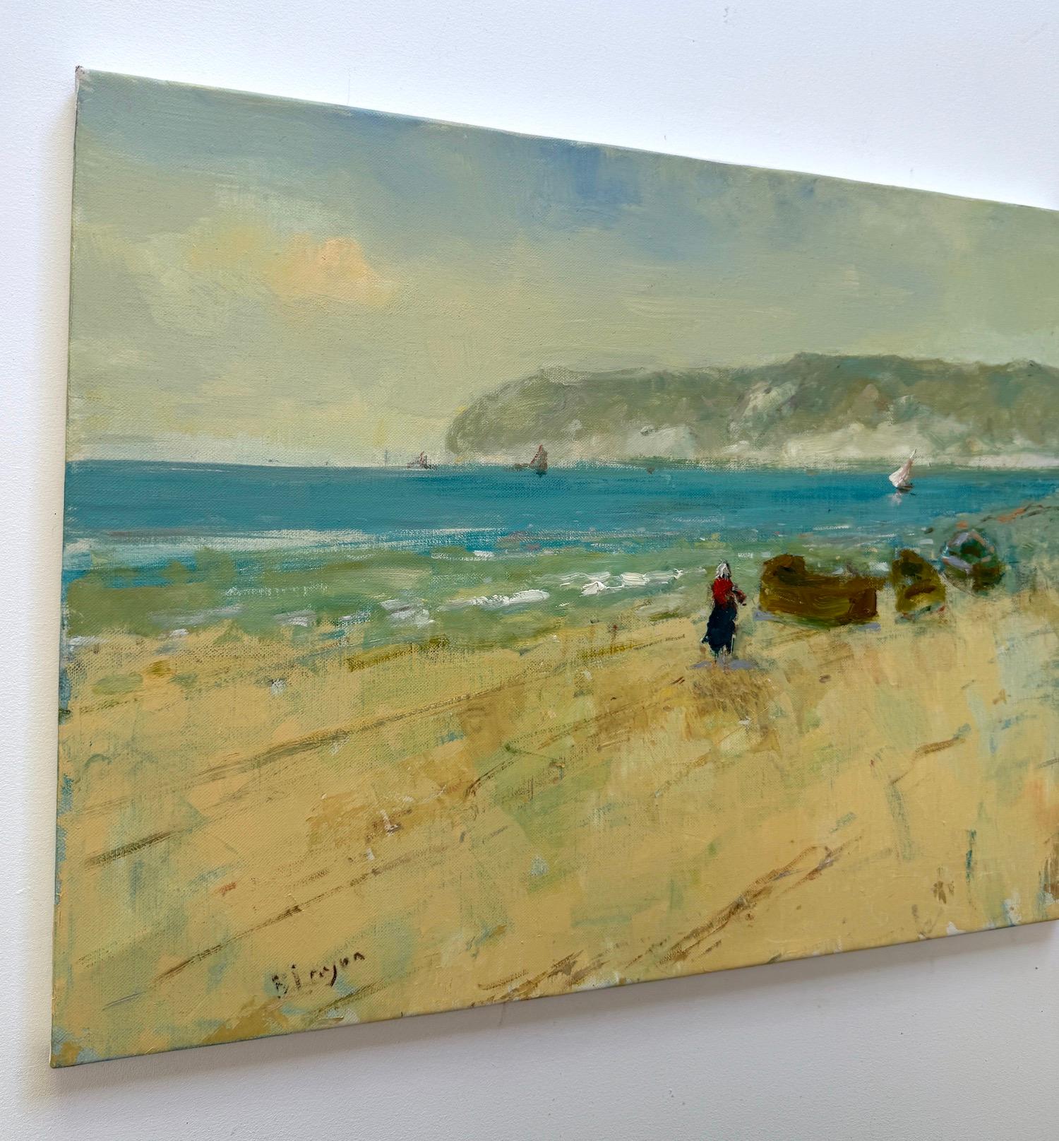 Seashore Landscape Original Oil Painting on Linen,  Ready to Hang For Sale 1