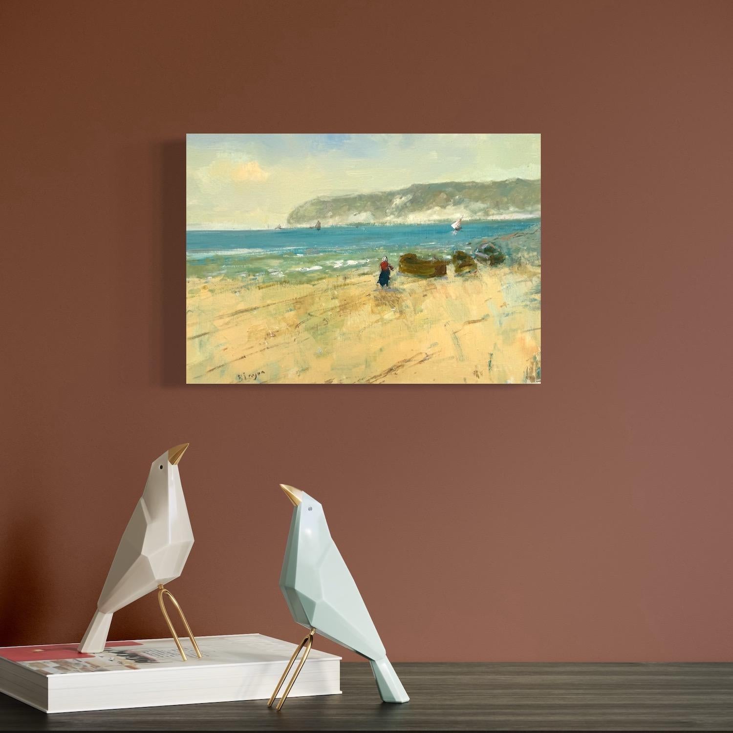 Seashore Landscape Original Oil Painting on Linen,  Ready to Hang For Sale 3
