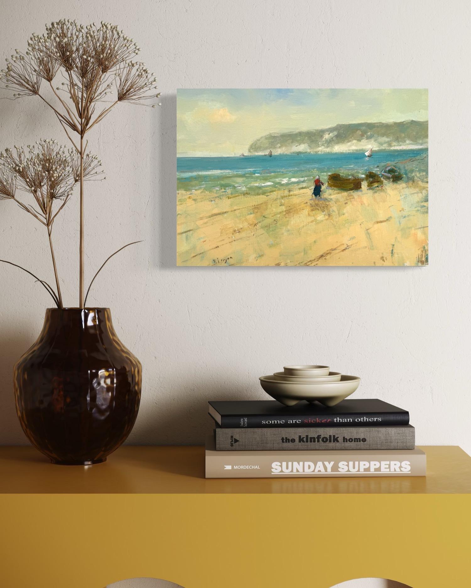 Seashore Landscape Original Oil Painting on Linen,  Ready to Hang For Sale 4