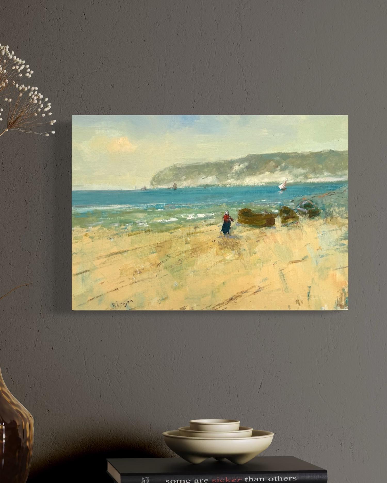 Seashore Landscape Original Oil Painting on Linen,  Ready to Hang For Sale 5