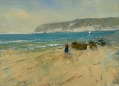 Seashore Landscape Original Oil Painting on Linen,  Ready to Hang