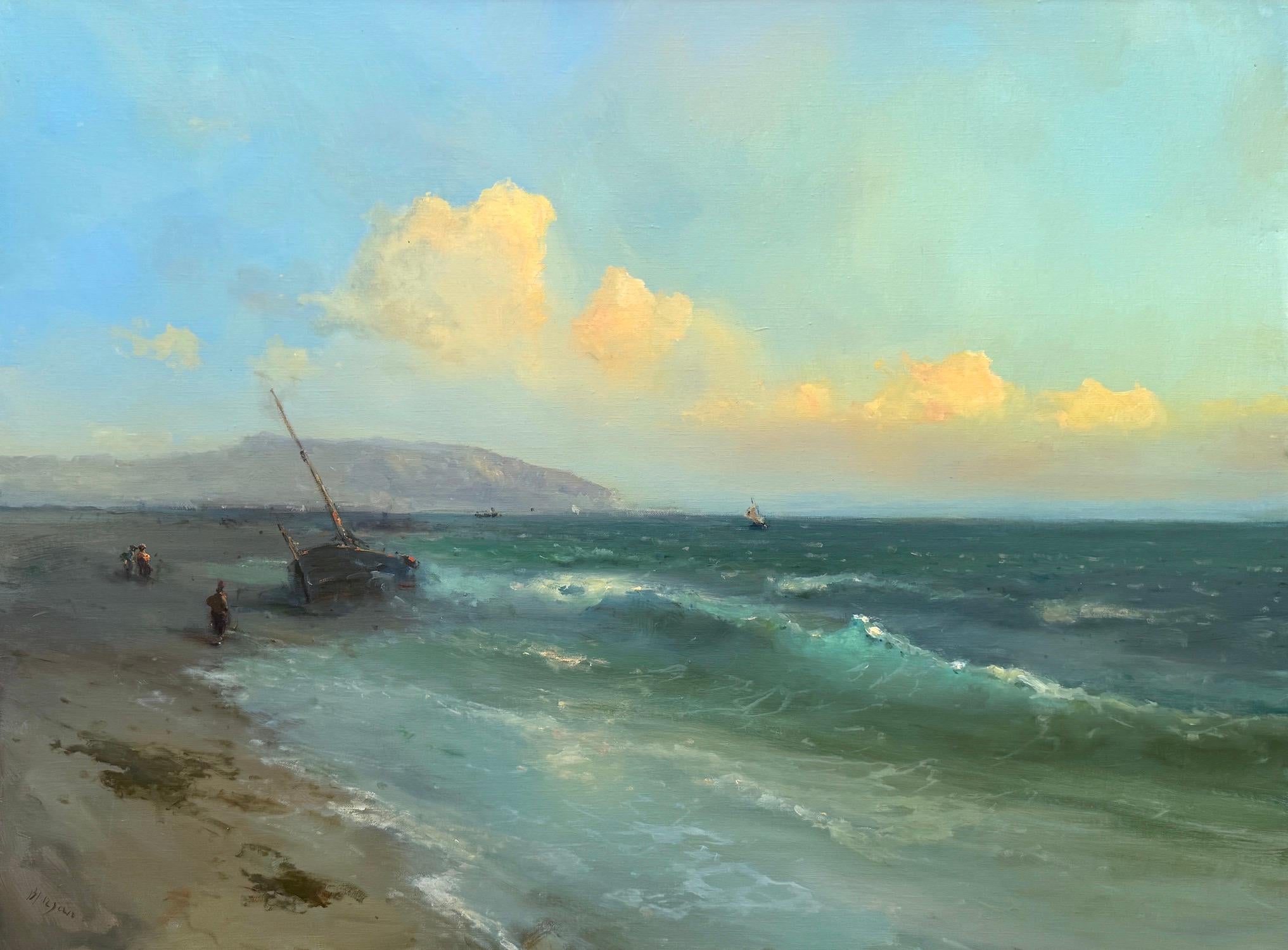 Seashore Seascape Original Oil Painting on Linen,  Ready to Hang