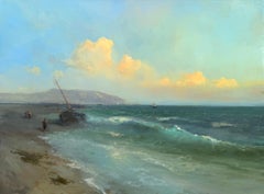 Seashore Seascape Original Oil Painting on Linen,  Ready to Hang