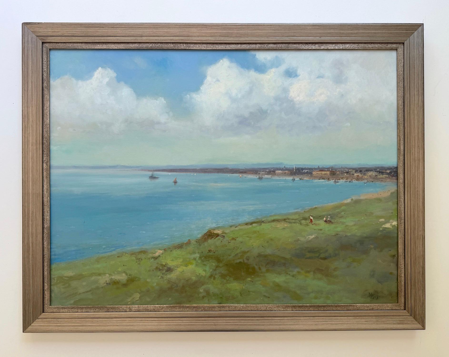 Still Horizon Seascape Peinture à l'huile originale sur lin,  Prêt à être accroché - Painting de Karen Darbinyan