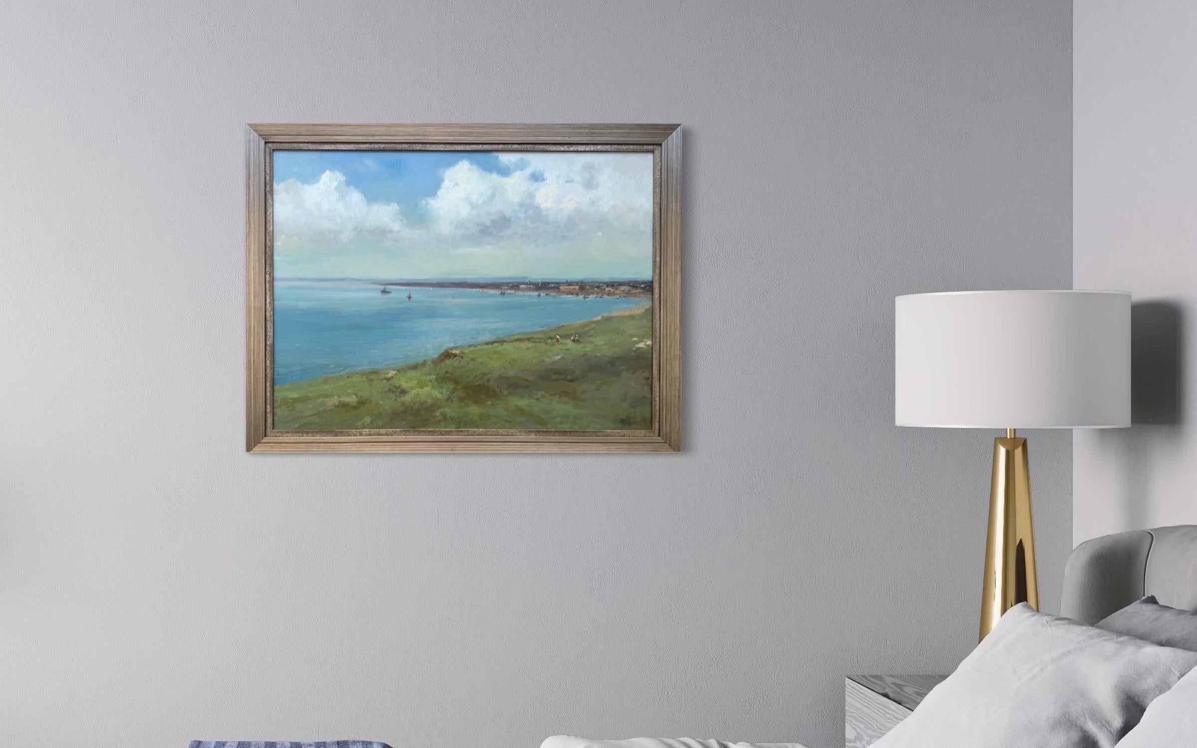 Still Horizon Seascape Peinture à l'huile originale sur lin,  Prêt à être accroché en vente 1