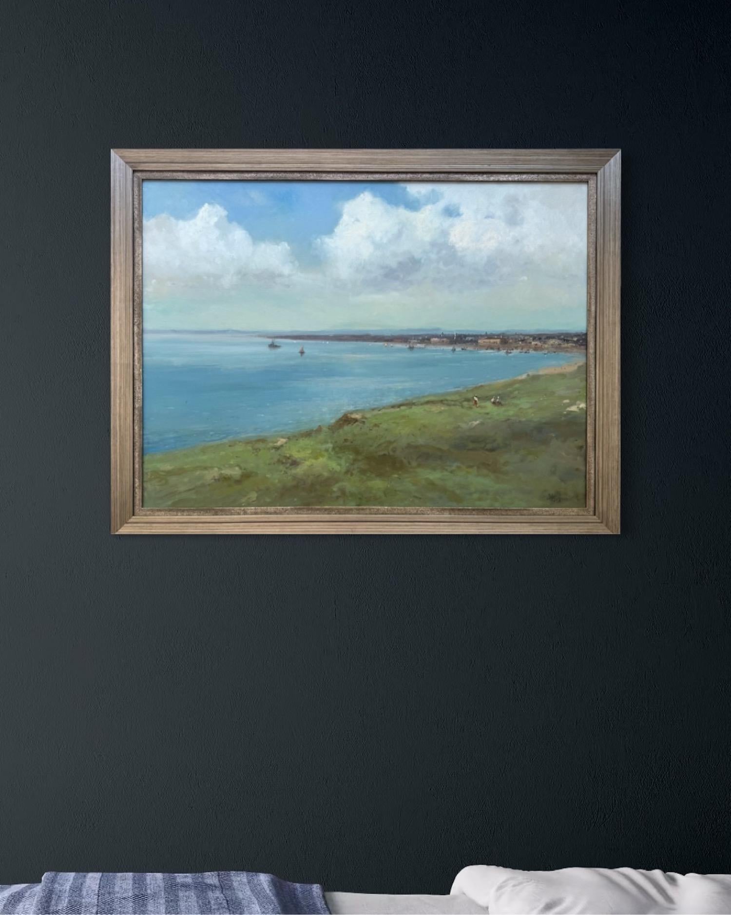 Still Horizon Seascape Peinture à l'huile originale sur lin,  Prêt à être accroché en vente 2