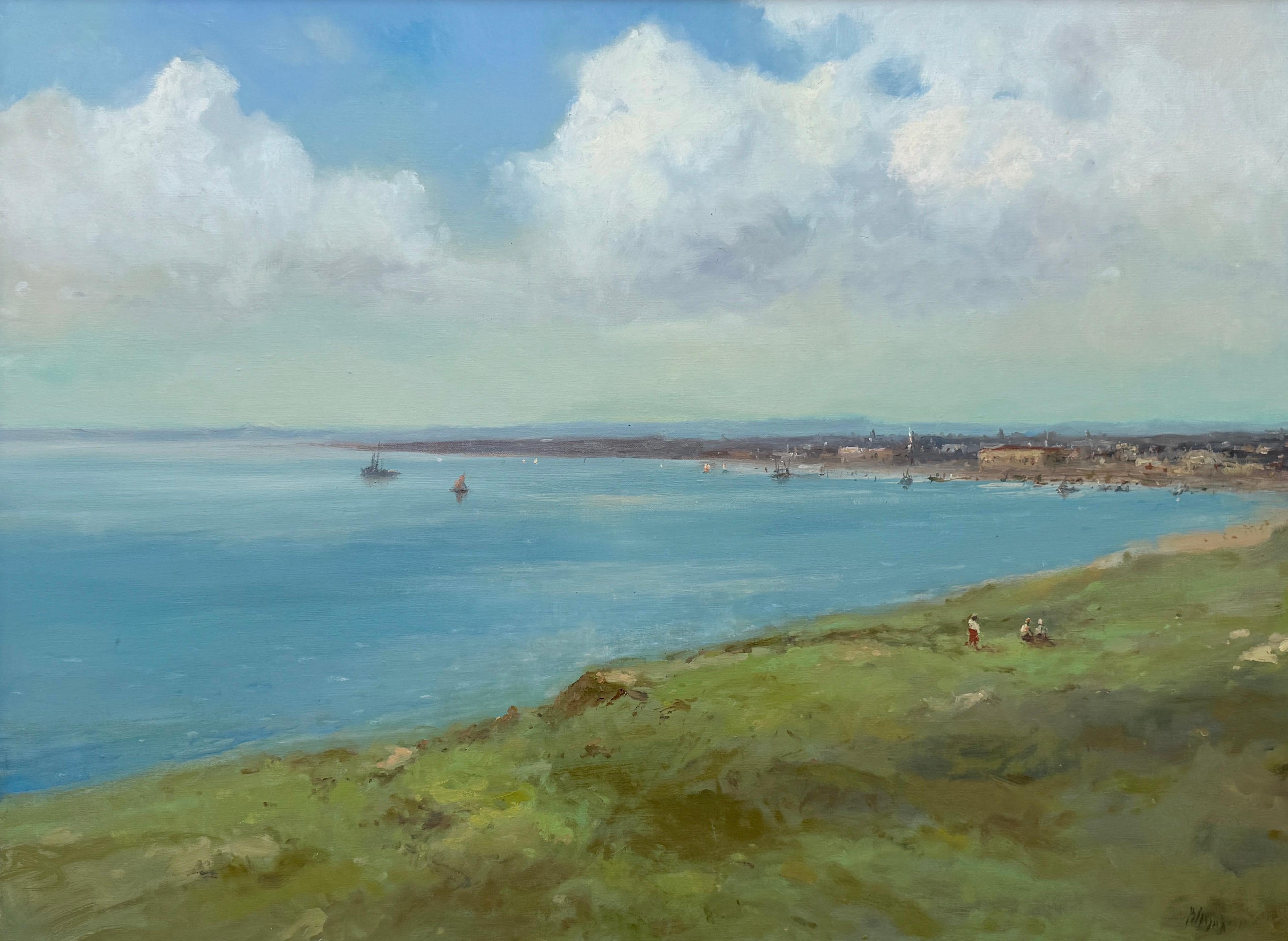 Still Horizon Seascape Original Ölgemälde auf Leinen,  Bereit zum Aufhängen