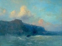 Sunset, Seascape, Original oil Painting on Linen, Framed