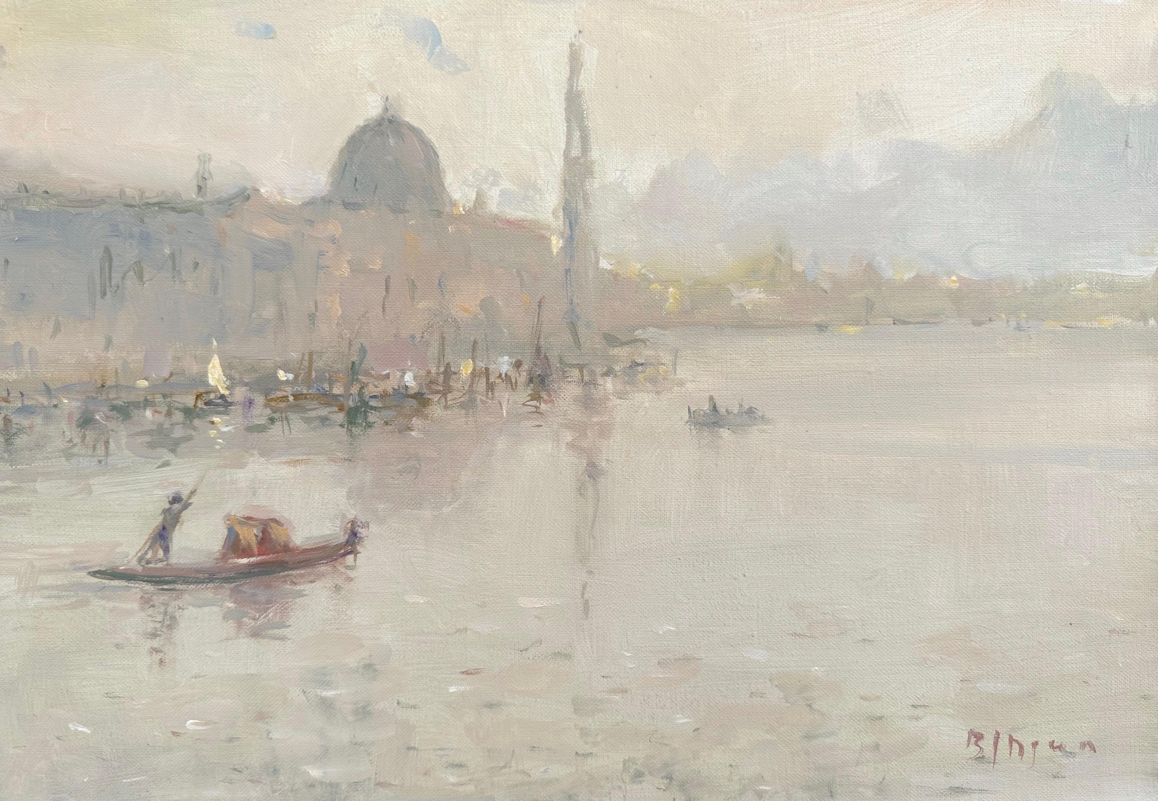 Venise, côtier, peinture à l'huile originale, unique en son genre