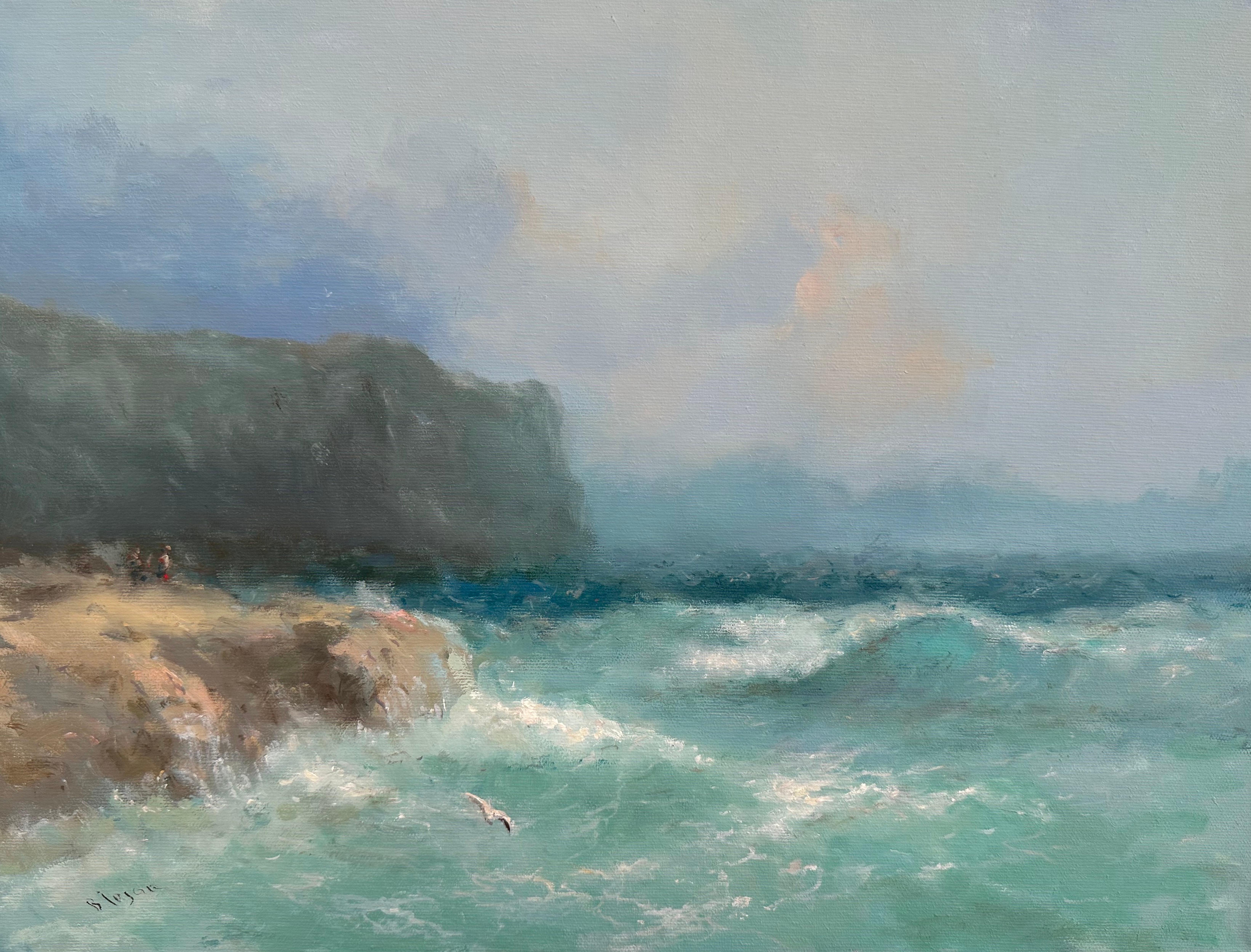Karen Darbinyan Landscape Painting - Waves, Seascape Original oil Painting, One of a Kind