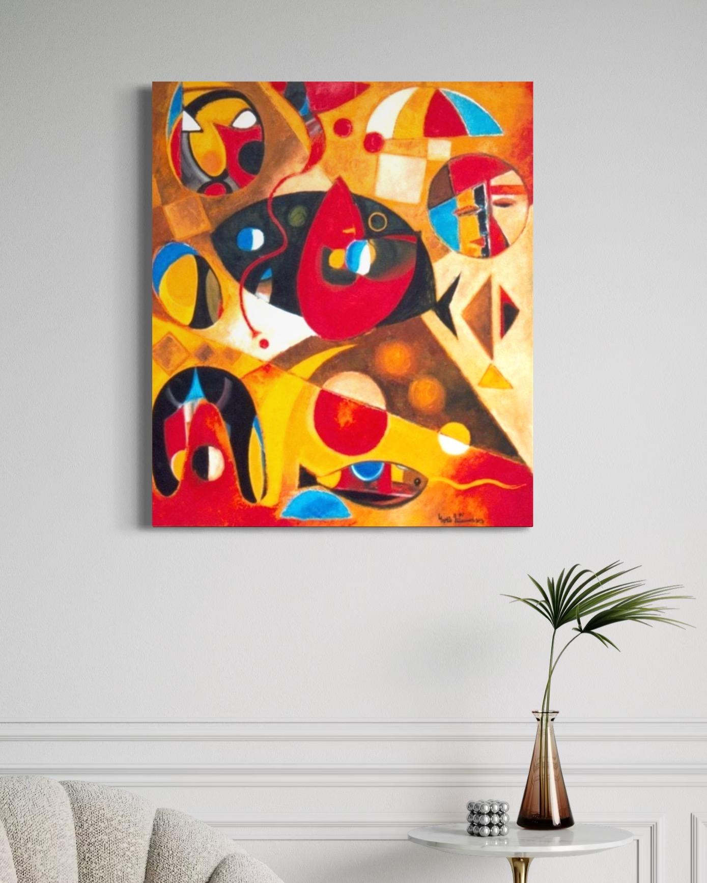 Big Black Fish Zeitgenössische Kunst Avant-Garde Originalgemälde Aufhängefertig – Painting von Karen Dolukhanyan