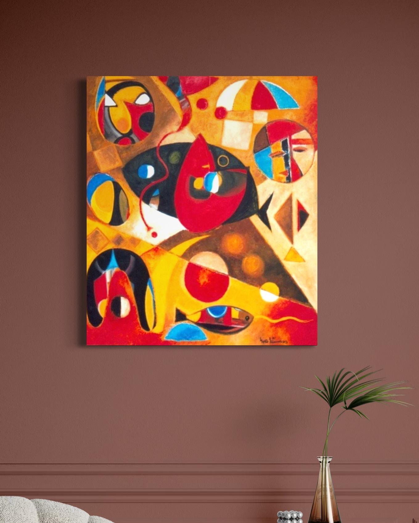 Big Black Fish Zeitgenössische Kunst Avant-Garde Originalgemälde Aufhängefertig (Impressionismus), Painting, von Karen Dolukhanyan