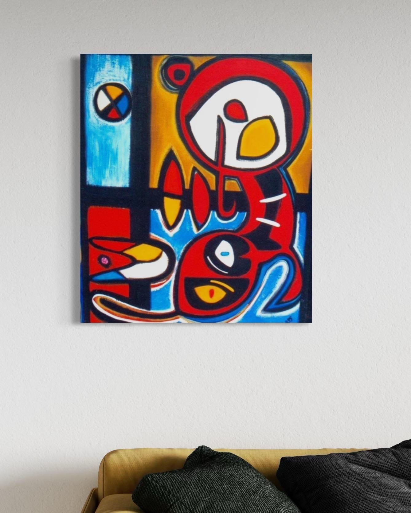 Katze Abstrakt Zeitgenössische Kunst Avant-Garde Original Ölgemälde – Painting von Karen Dolukhanyan
