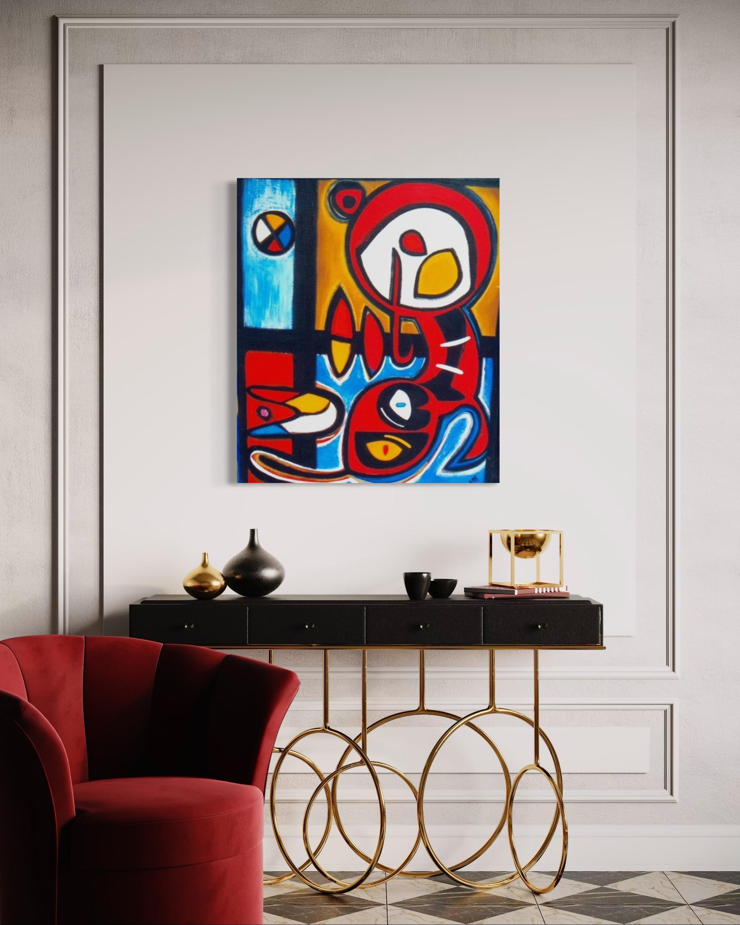 Katze Abstrakt Zeitgenössische Kunst Avant-Garde Original Ölgemälde (Impressionismus), Painting, von Karen Dolukhanyan