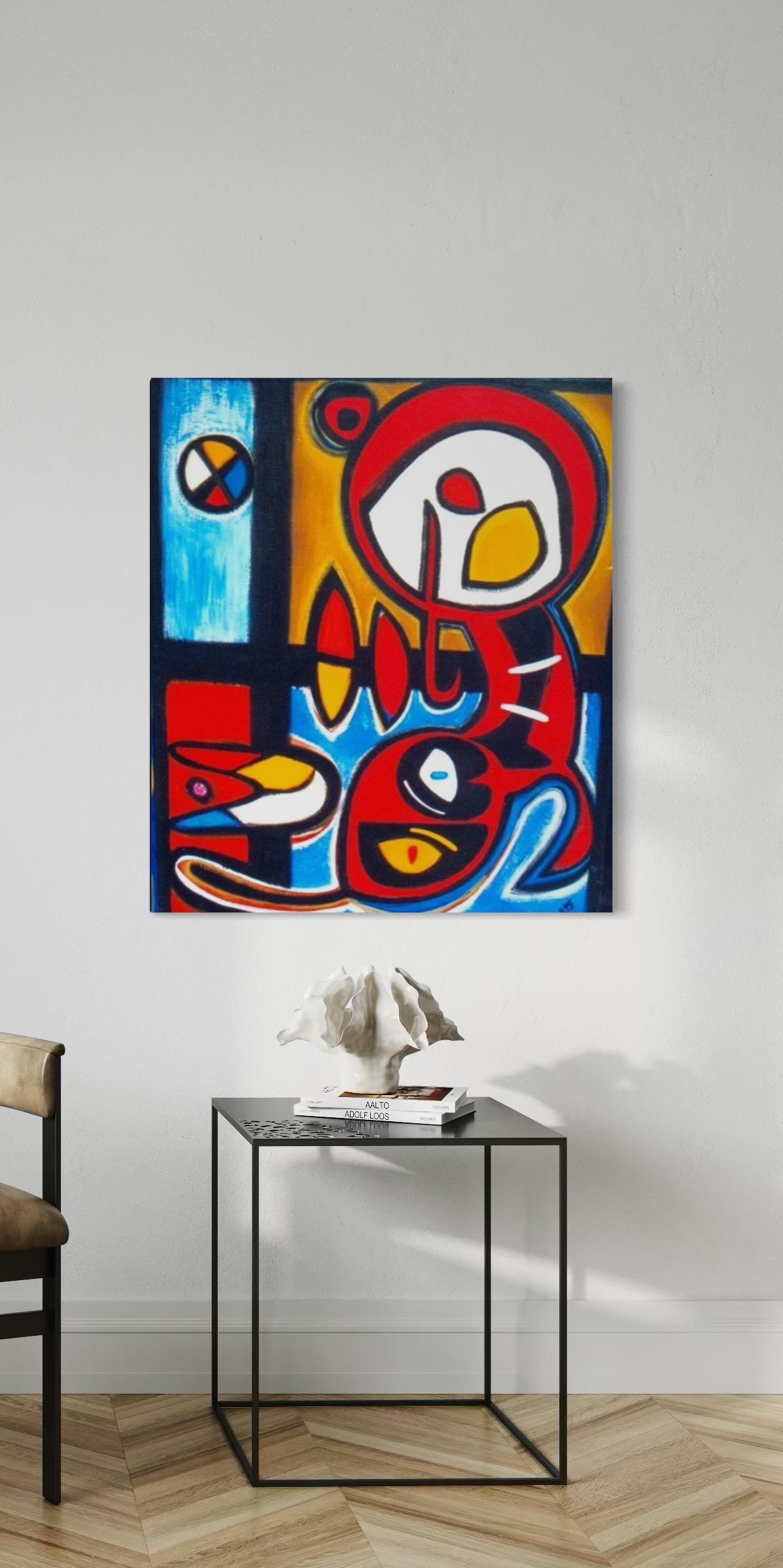 Katze Abstrakt Zeitgenössische Kunst Avant-Garde Original Ölgemälde (Schwarz), Abstract Painting, von Karen Dolukhanyan