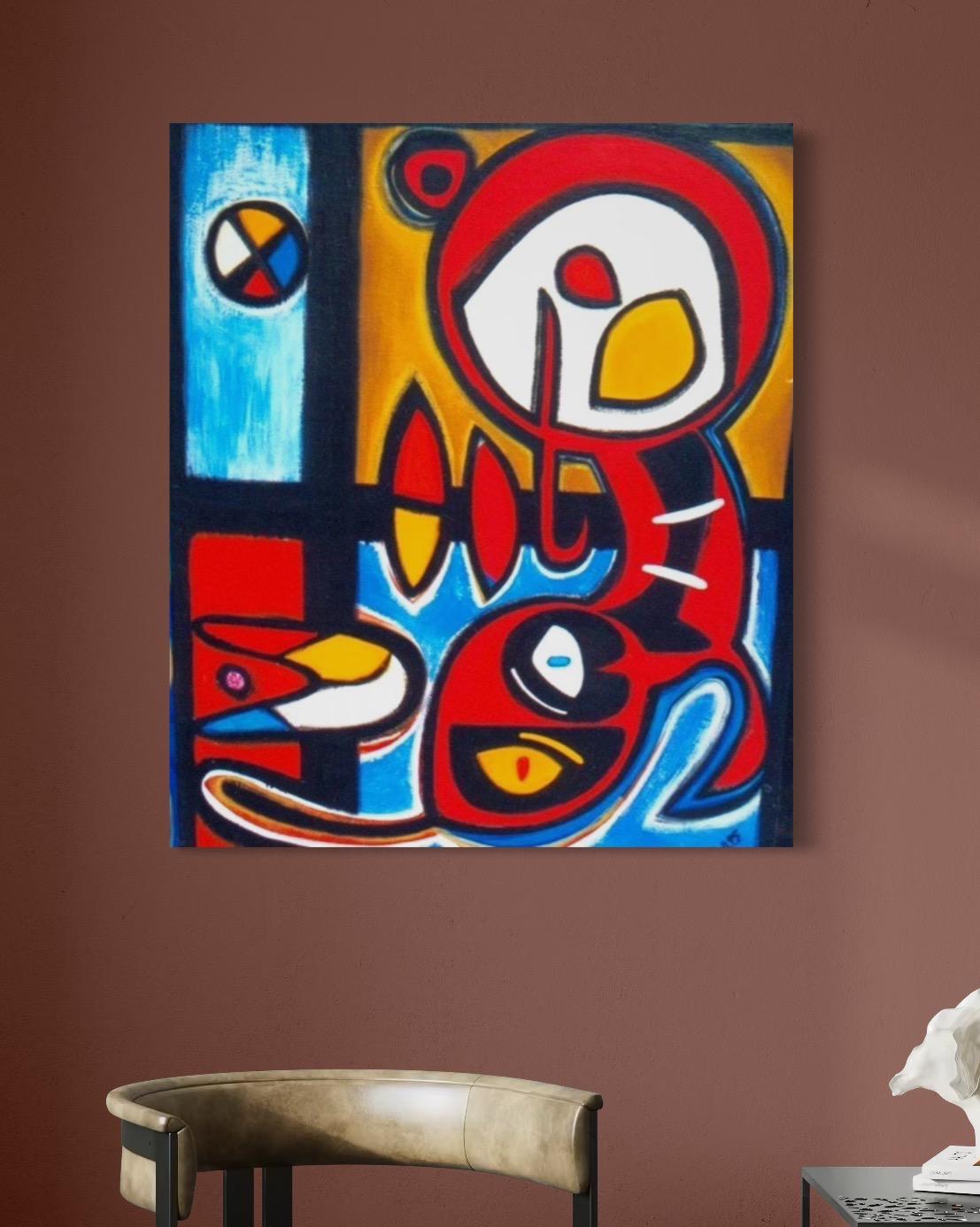 Katze Abstrakt Zeitgenössische Kunst Avant-Garde Original Ölgemälde im Angebot 1