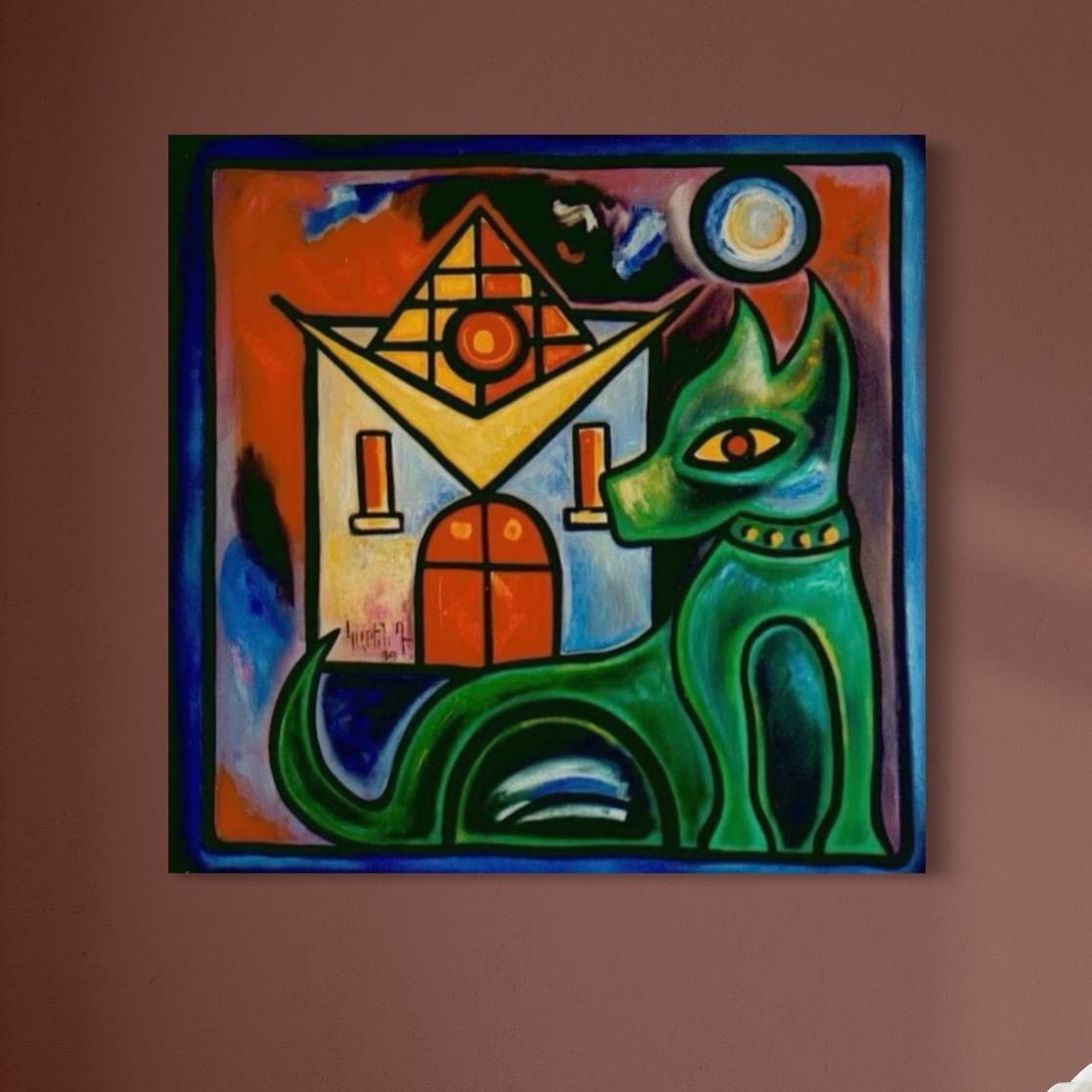 Chien Abstrait Art Contemporain Avant Garde Peinture à l'huile originale - Painting de Karen Dolukhanyan