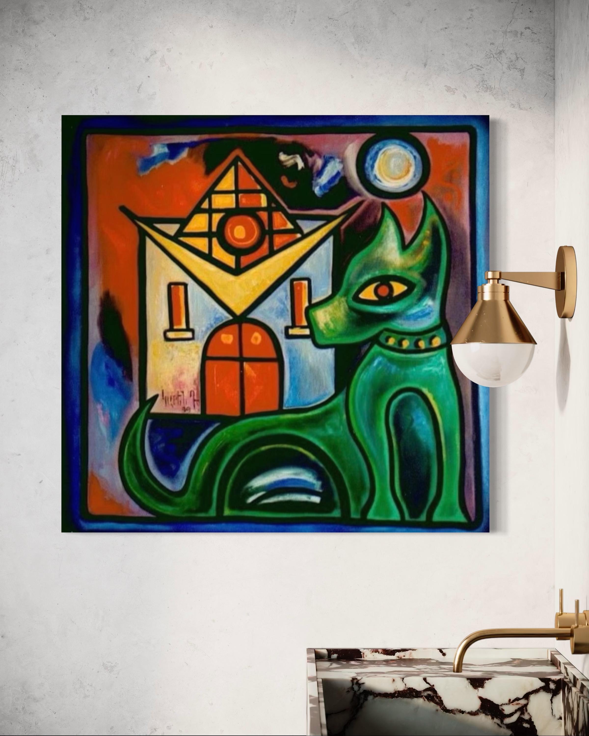 Chien Abstrait Art Contemporain Avant Garde Peinture à l'huile originale - Impressionnisme Painting par Karen Dolukhanyan