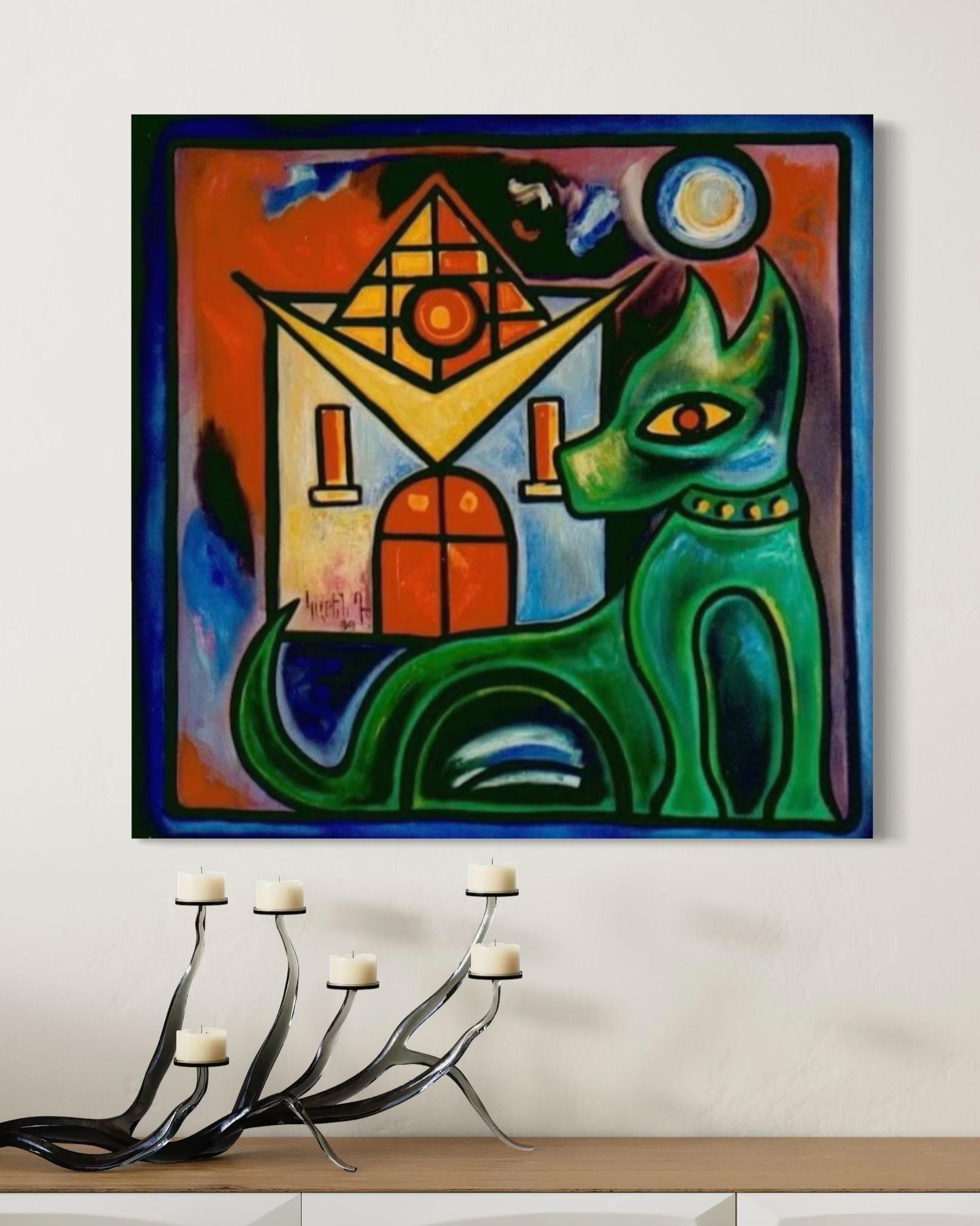 Chien Abstrait Art Contemporain Avant Garde Peinture à l'huile originale en vente 1